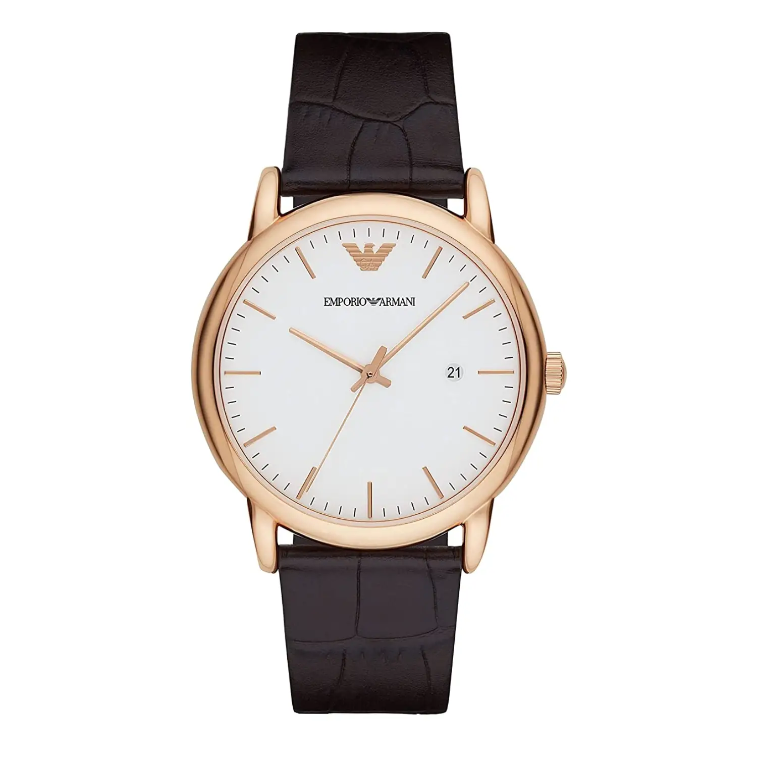 Emporio Armani Three-Hand Date Brown Leather Watch