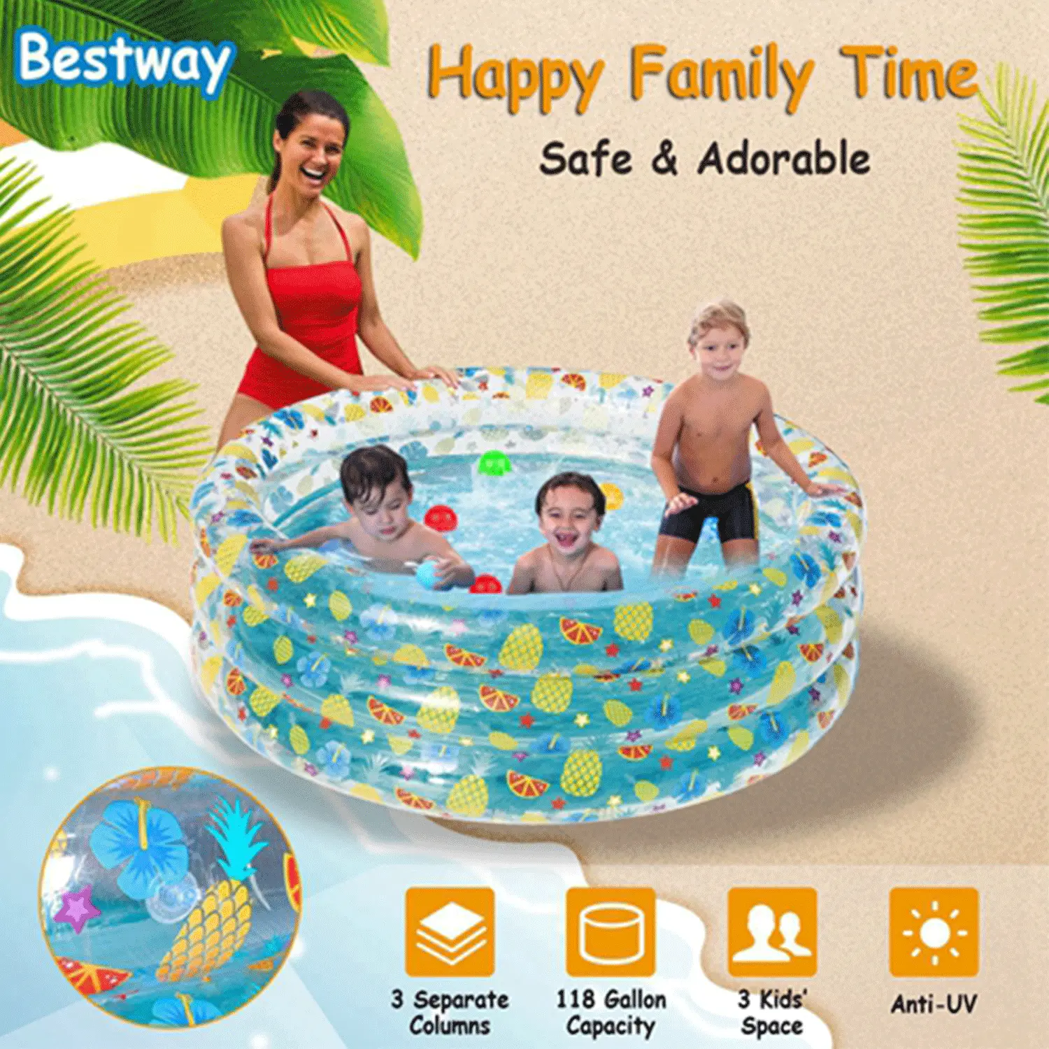 Inflatable Swimming Pool - 59" x 59" x 21"
