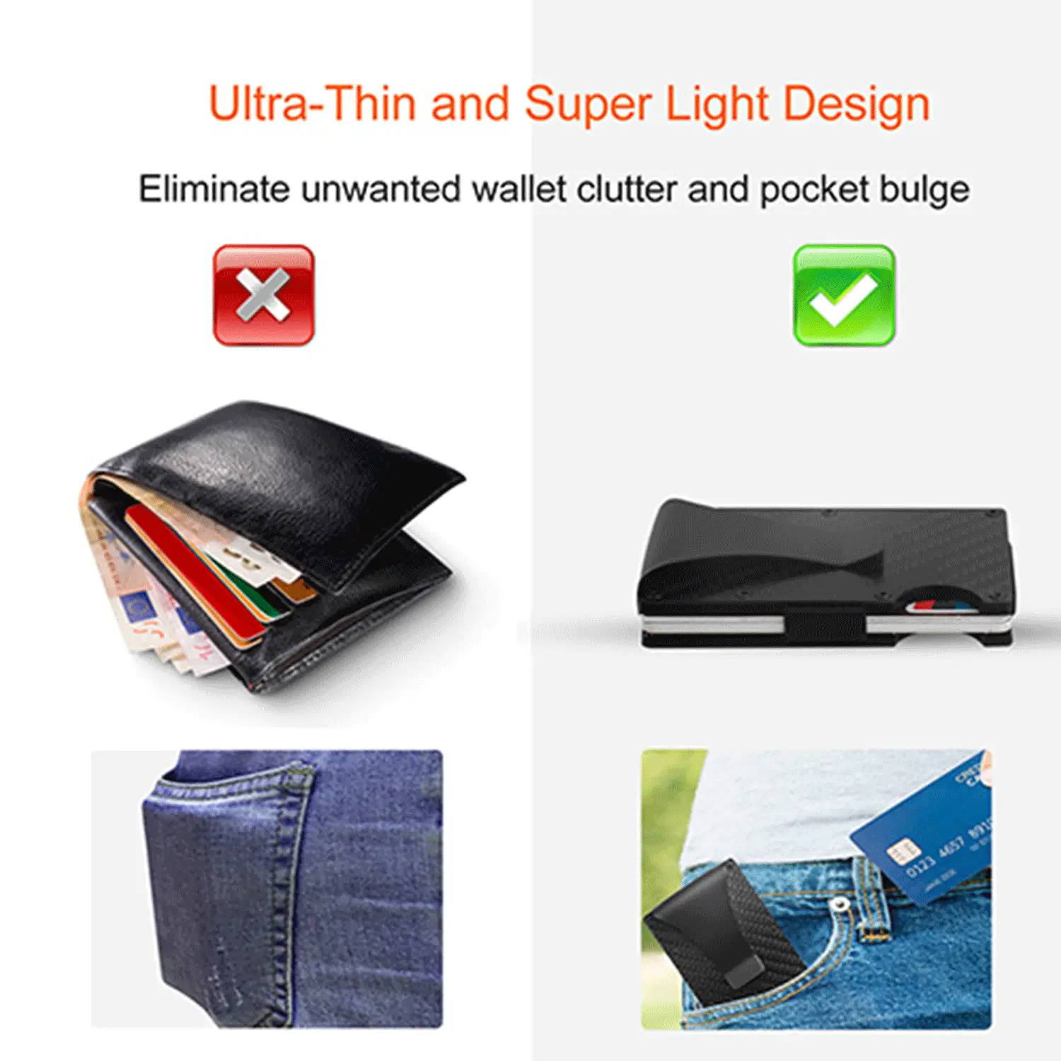 Carbon Fiber RFID Blocking Wallet Credit Card Holder w/ Money Clip