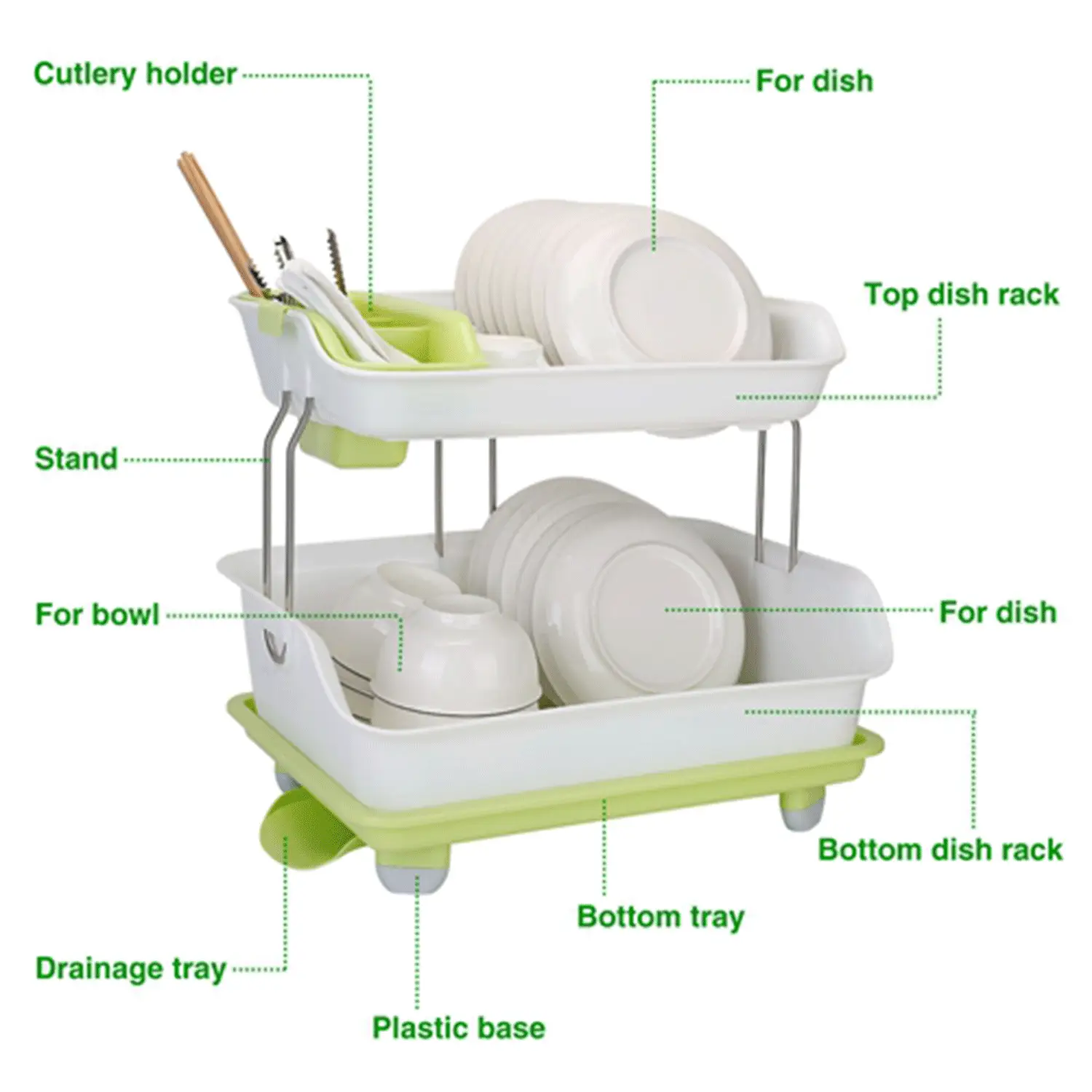 2-Tier Dish-Drying Rack, Cutlery Holder, Drainage Tray