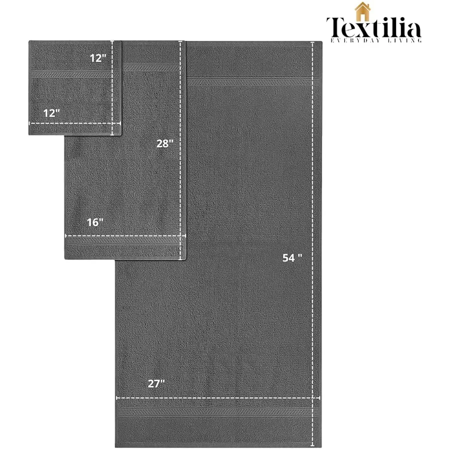 Textilia Set of 8 - 3 Size 100% Cotton Towels 600gsm