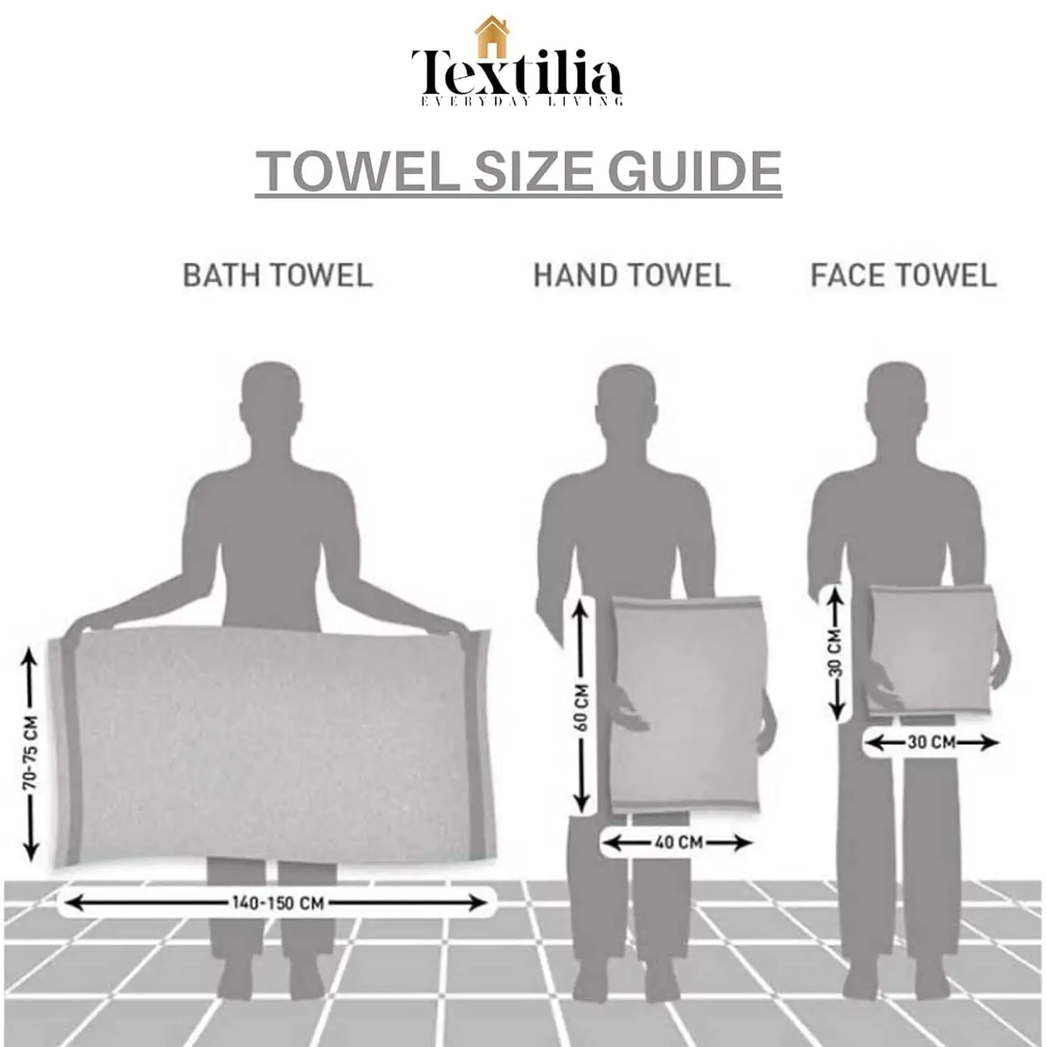 Textilia Set of 8 - 3 Size 100% Cotton Towels 600gsm