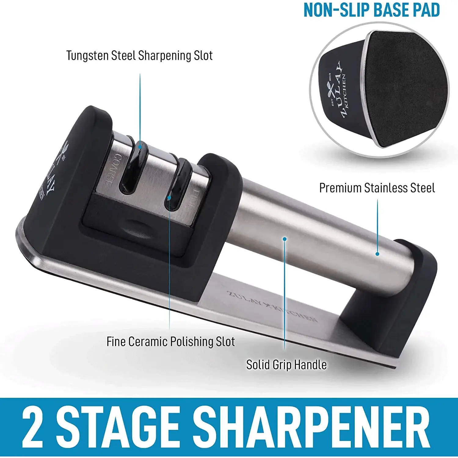 Zulay Kitchen Knife Sharpener (2-Stage Knife Sharpening)