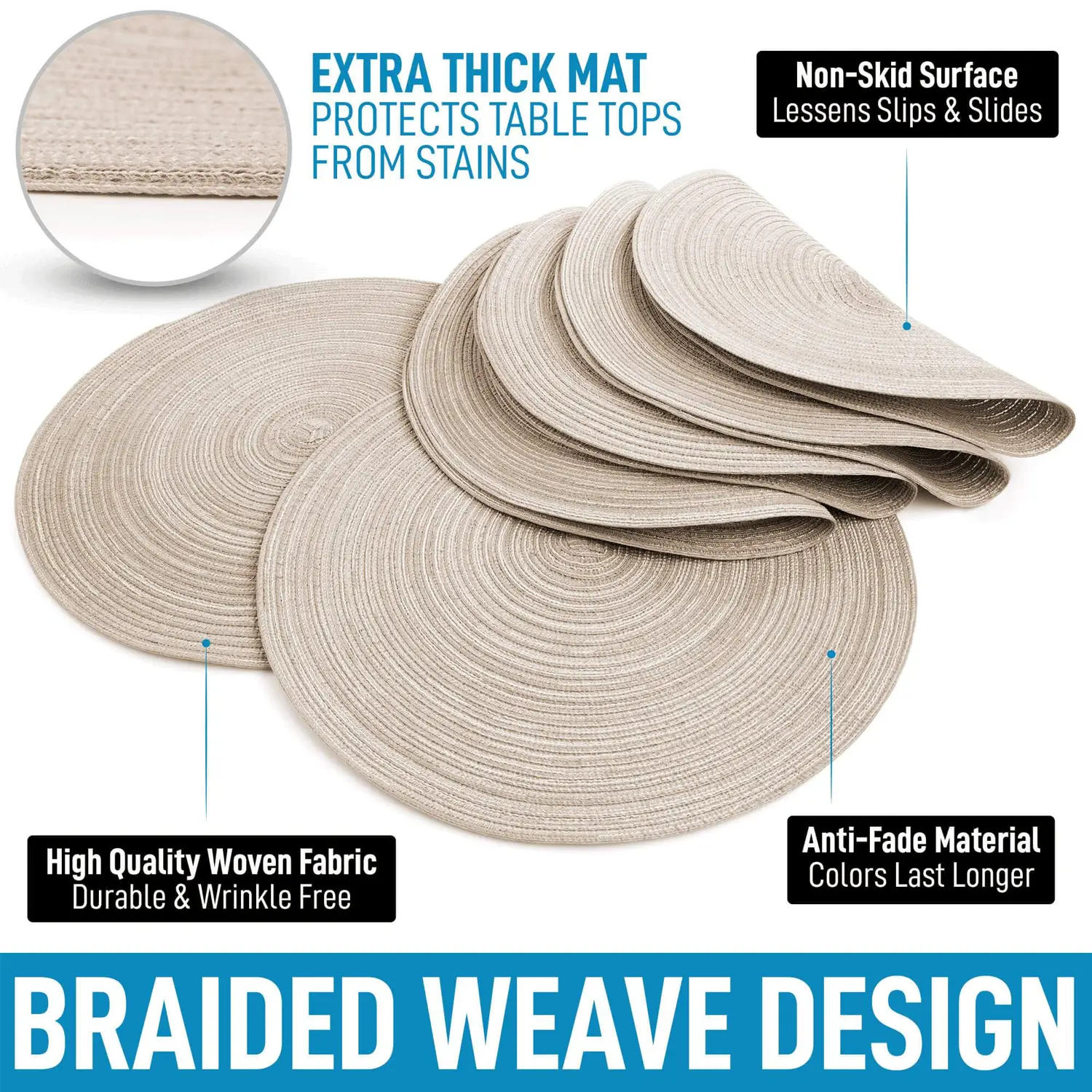 Round Placemats Braided - Set of 6