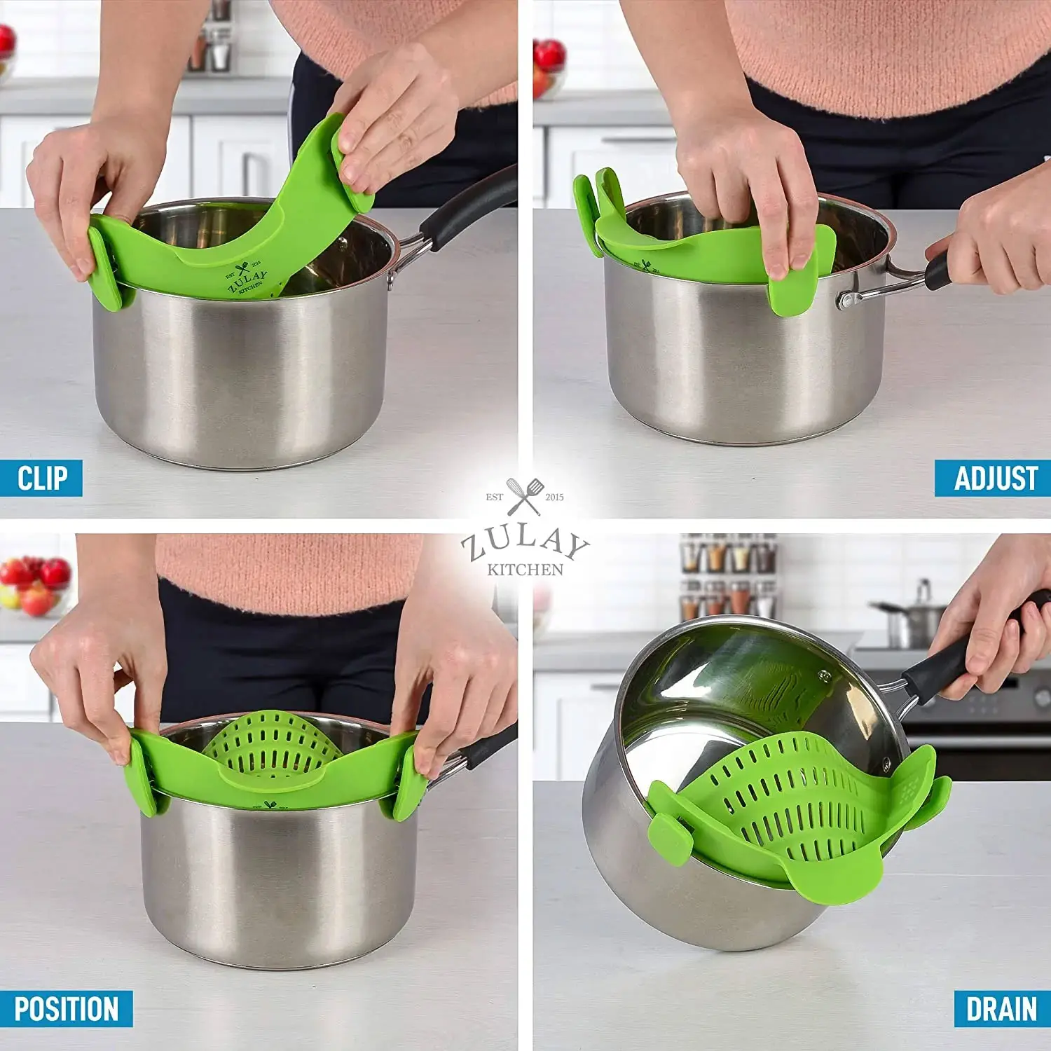 Adjustable Silicone Pot Strainer With Clips