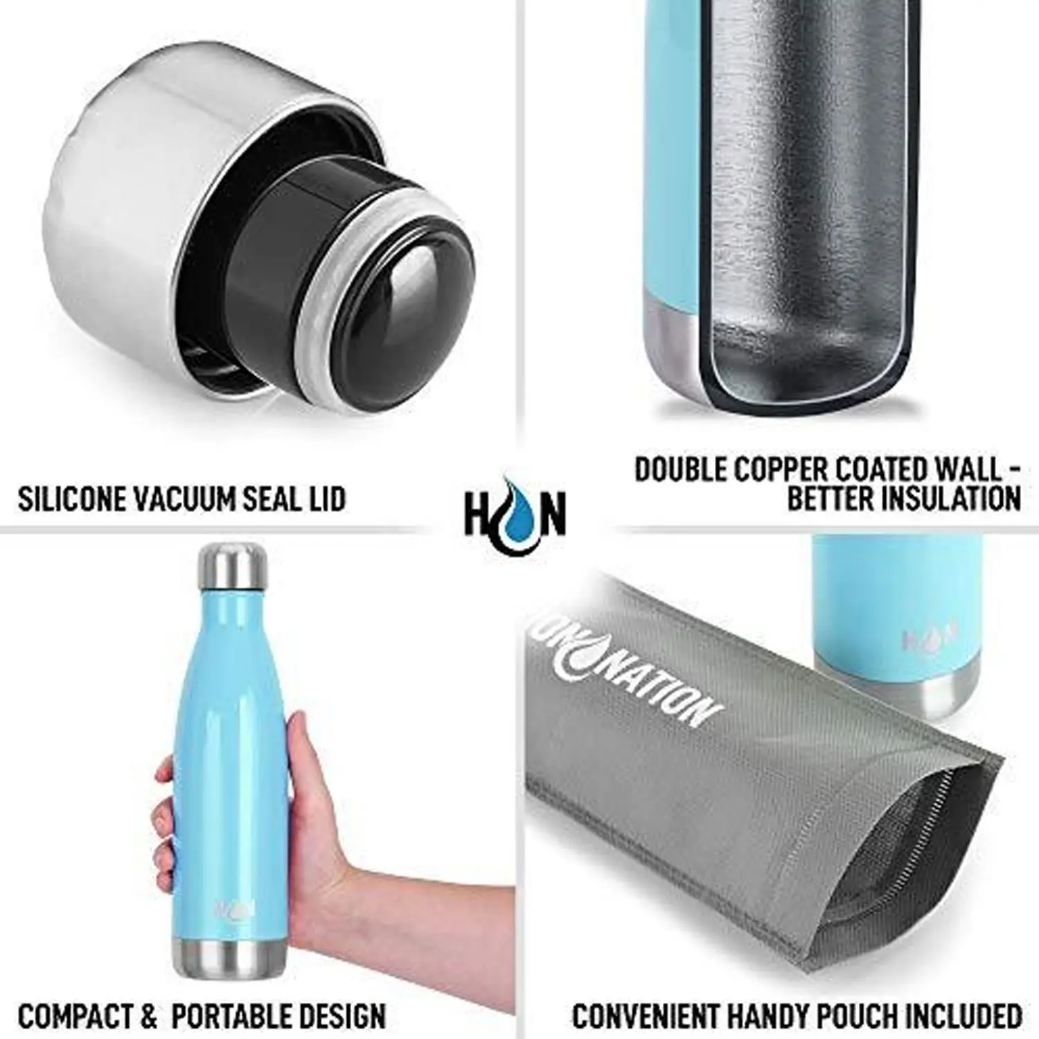 Hydration Nation Stainless Steel - Double Wall Insulated Metal Water Bottle For Hot And Cold Drinks