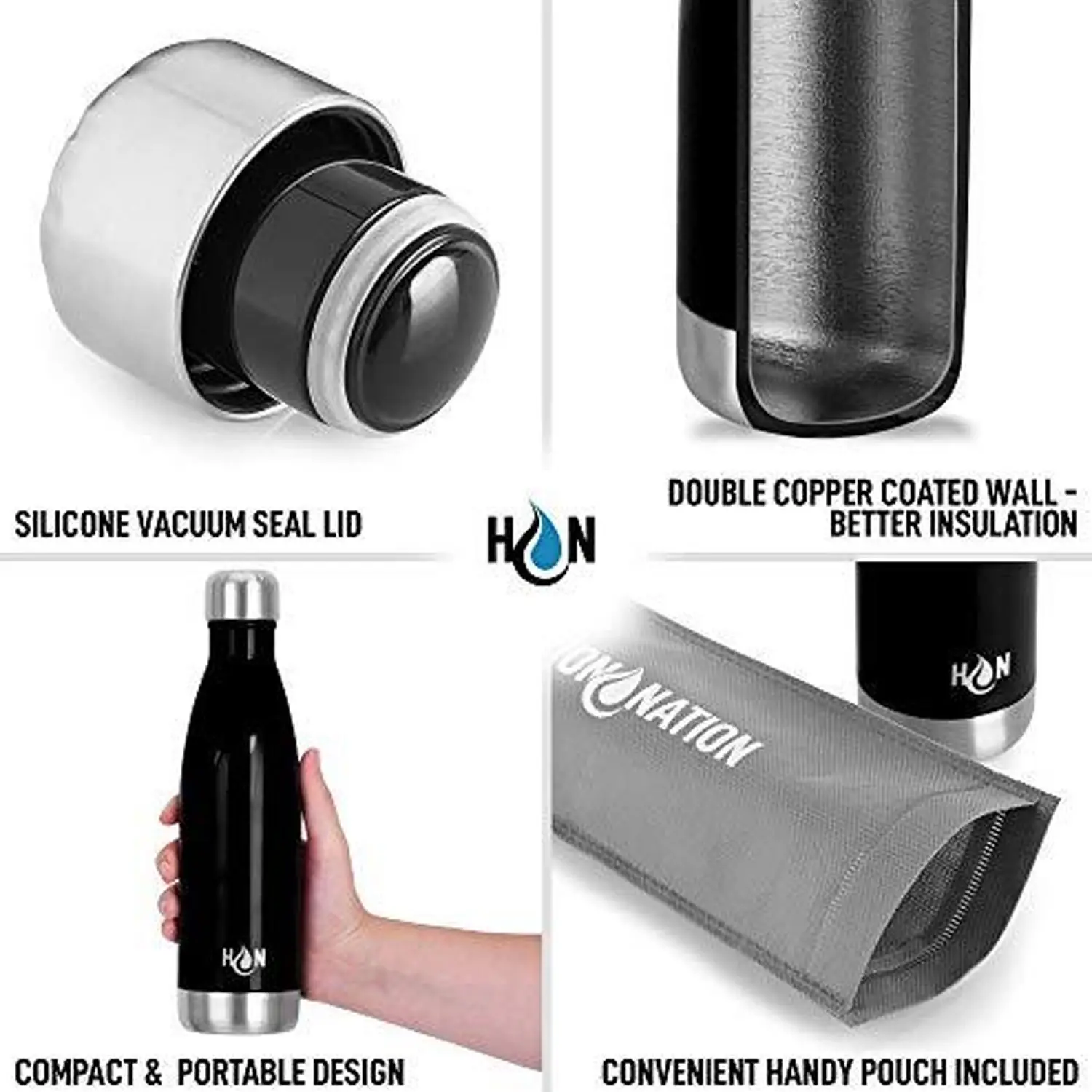 Hydration Nation Stainless Steel - Double Wall Insulated Metal Water Bottle For Hot And Cold Drinks