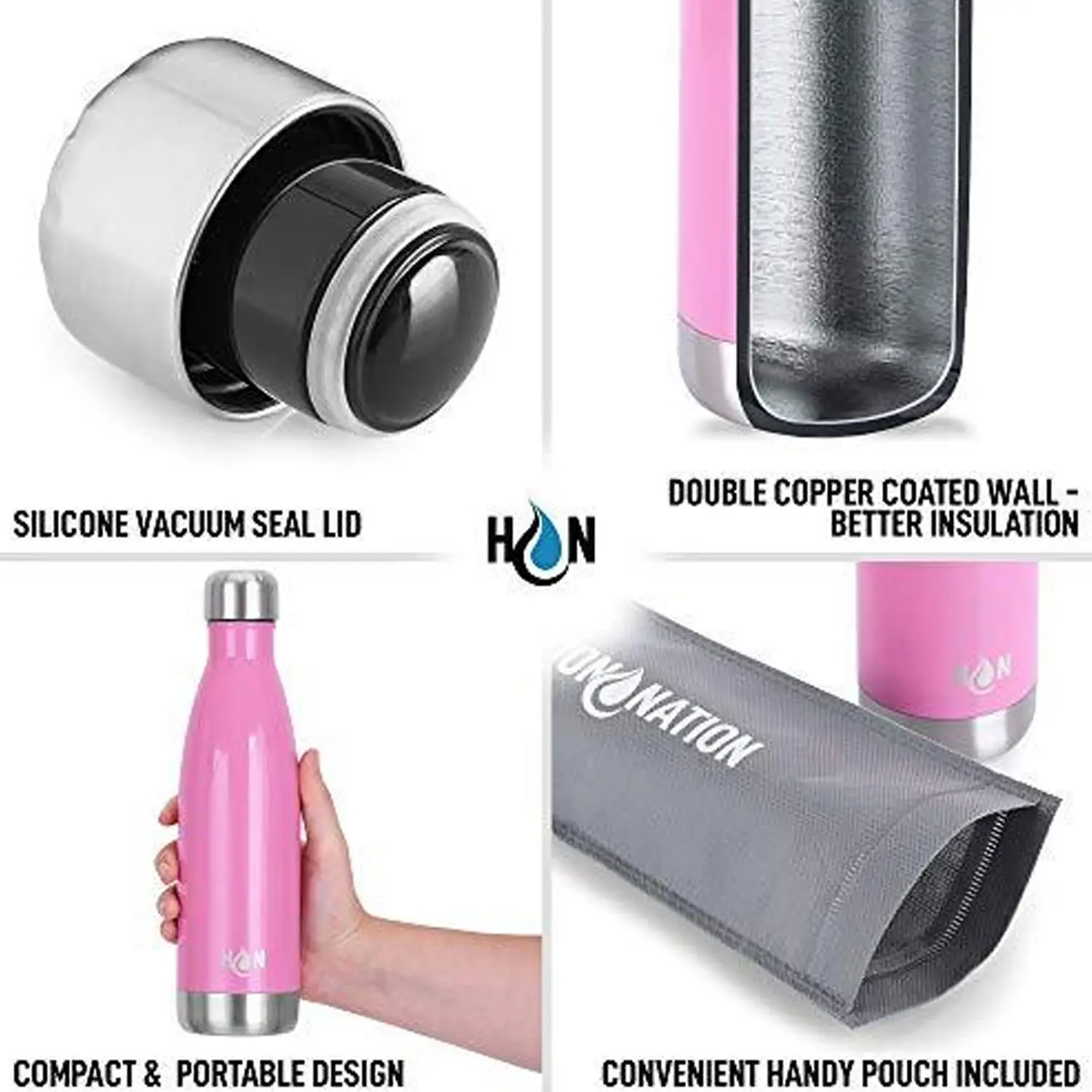 Hydration Nation Stainless Steel - Double Wall Insulated Metal Water Bottle For Hot And Cold Drinks