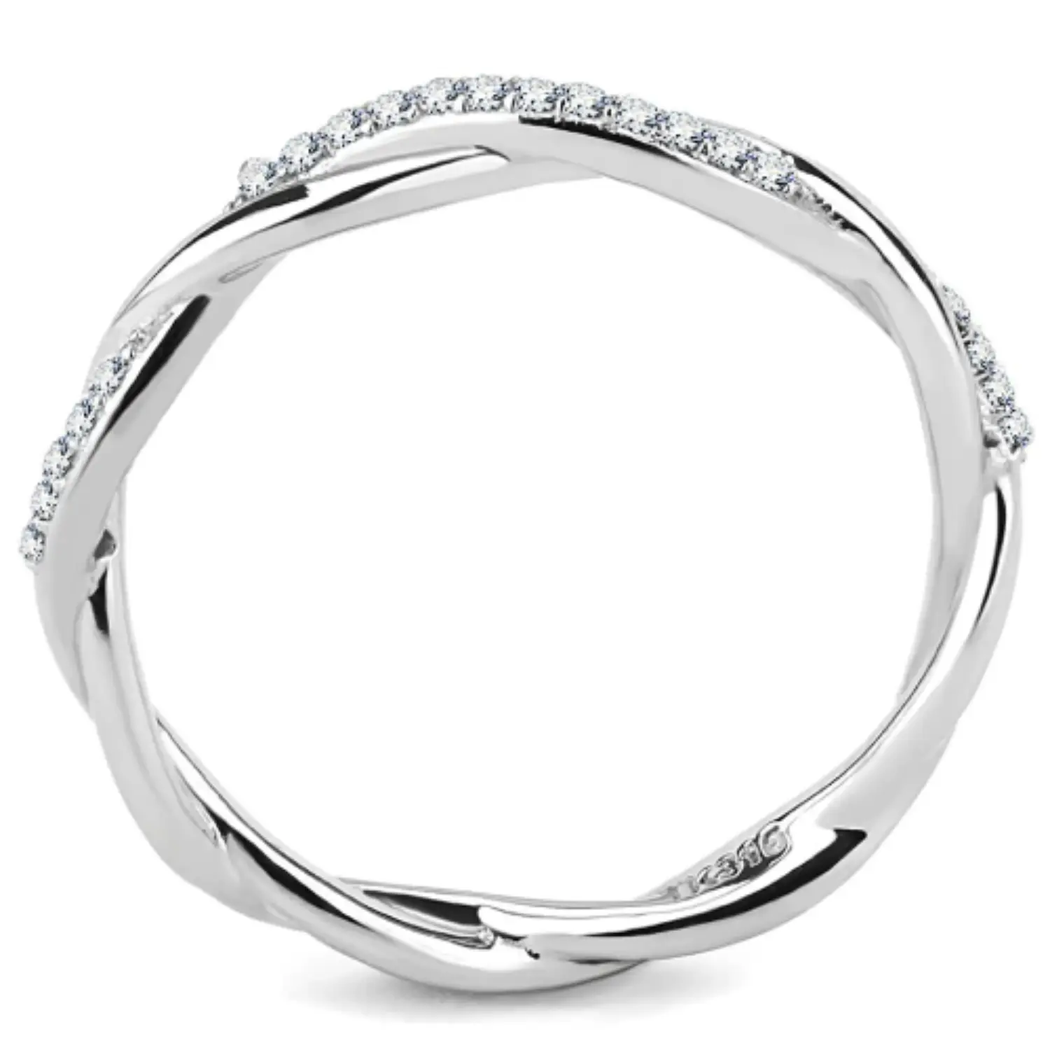 Da042 - High Polished (No Plating) Stainless Steel Ring With AAA Grade CZ  In Clear