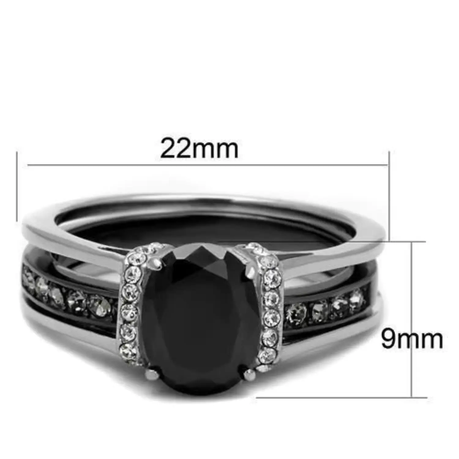 TK2971 - Two-Tone IP Black Stainless Steel Ring with Synthetic Synthetic Glass in Jet