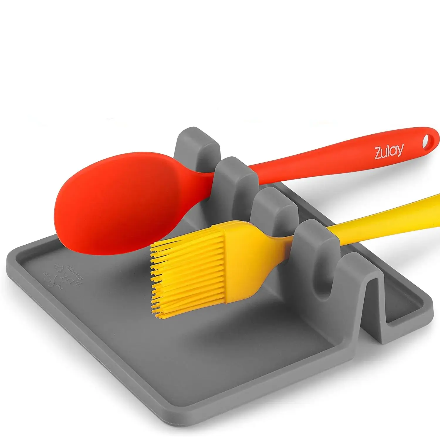 Silicone Utensil Rest with Drip Pad - Dark Grey