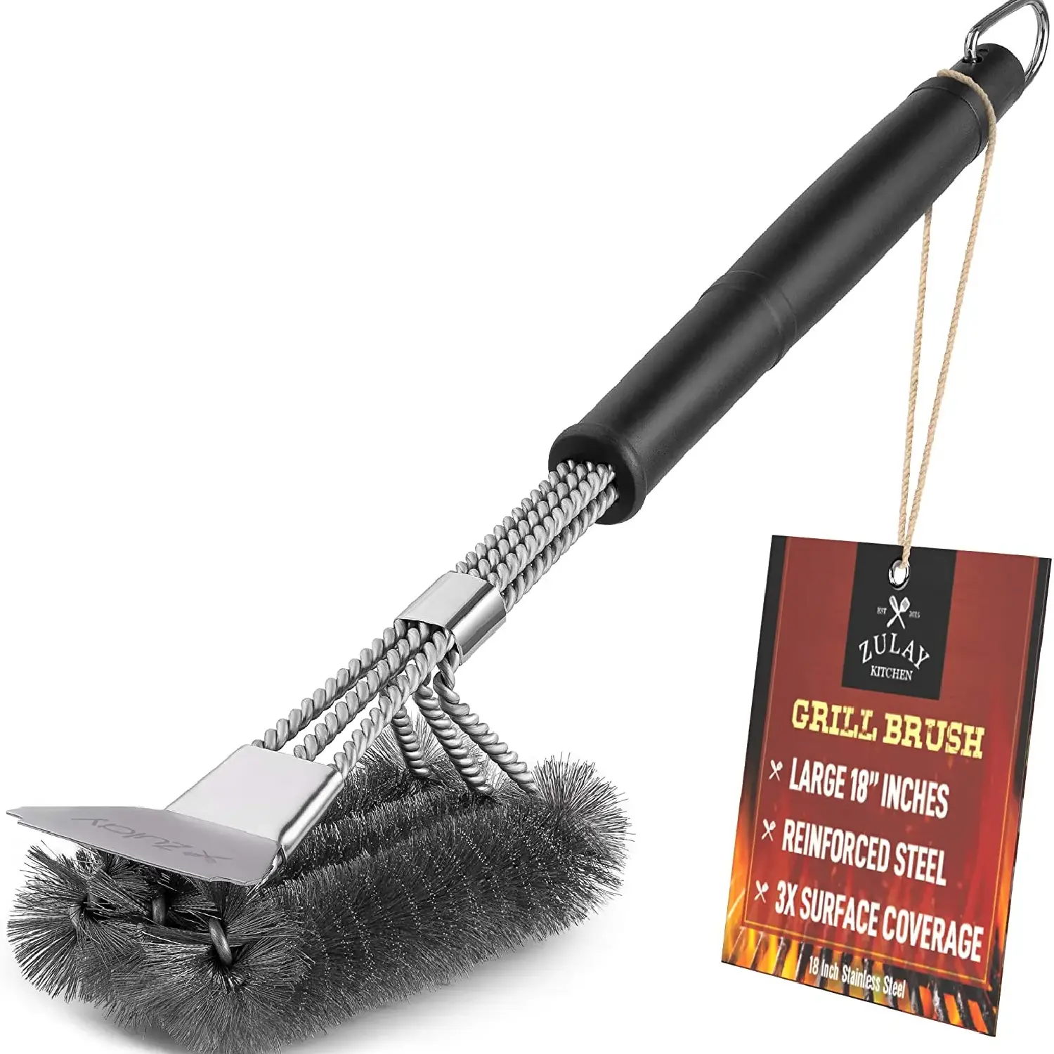 ZK Grill Brush and Scraper, 18 inch