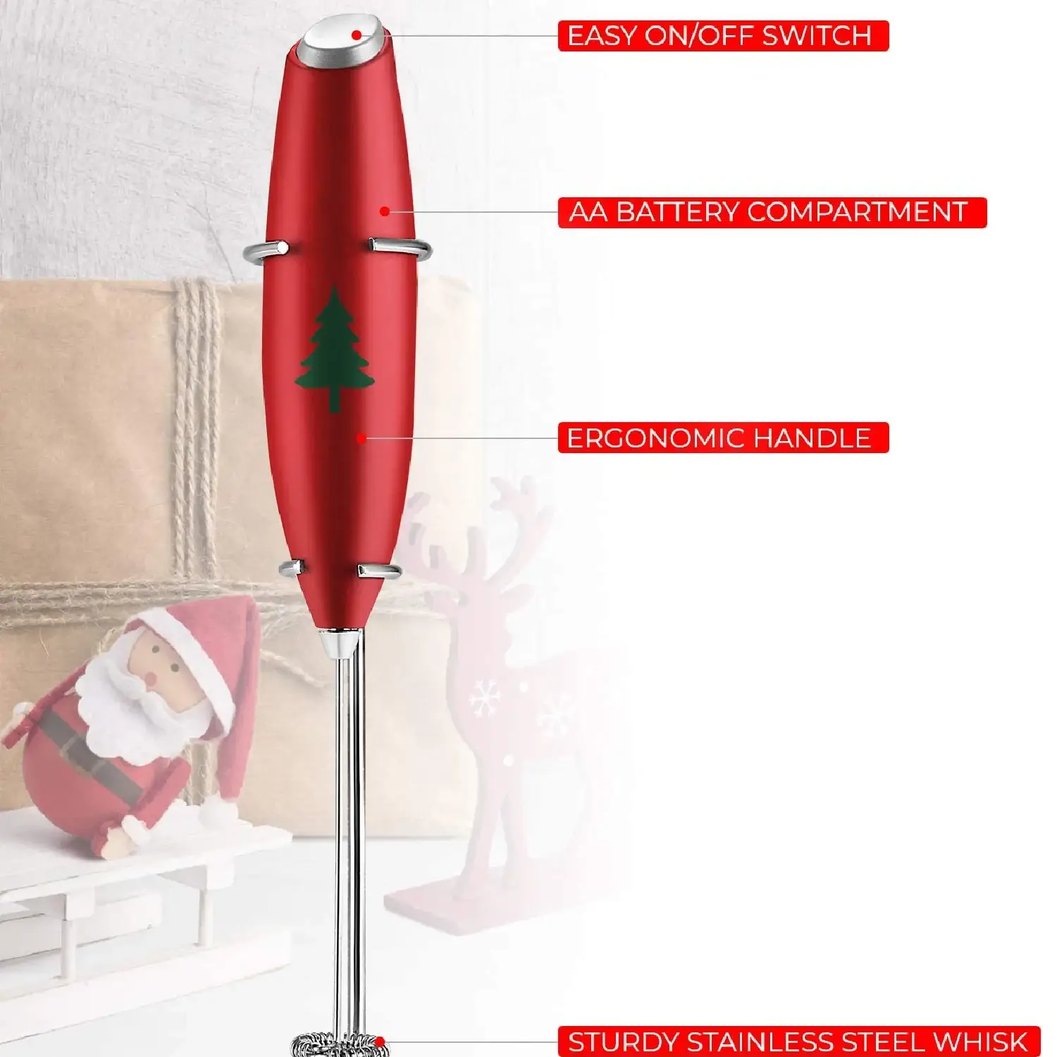 Milk Frother With Stand (Christmas Edition)