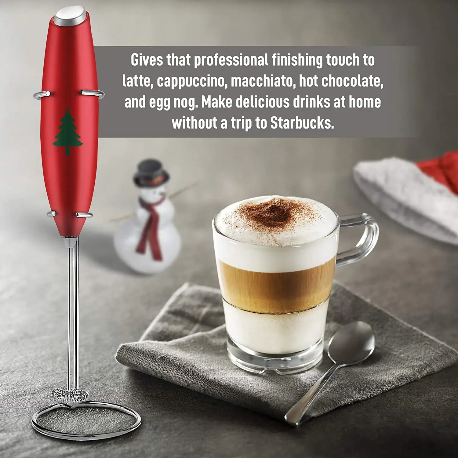 Milk Frother With Stand (Christmas Edition)