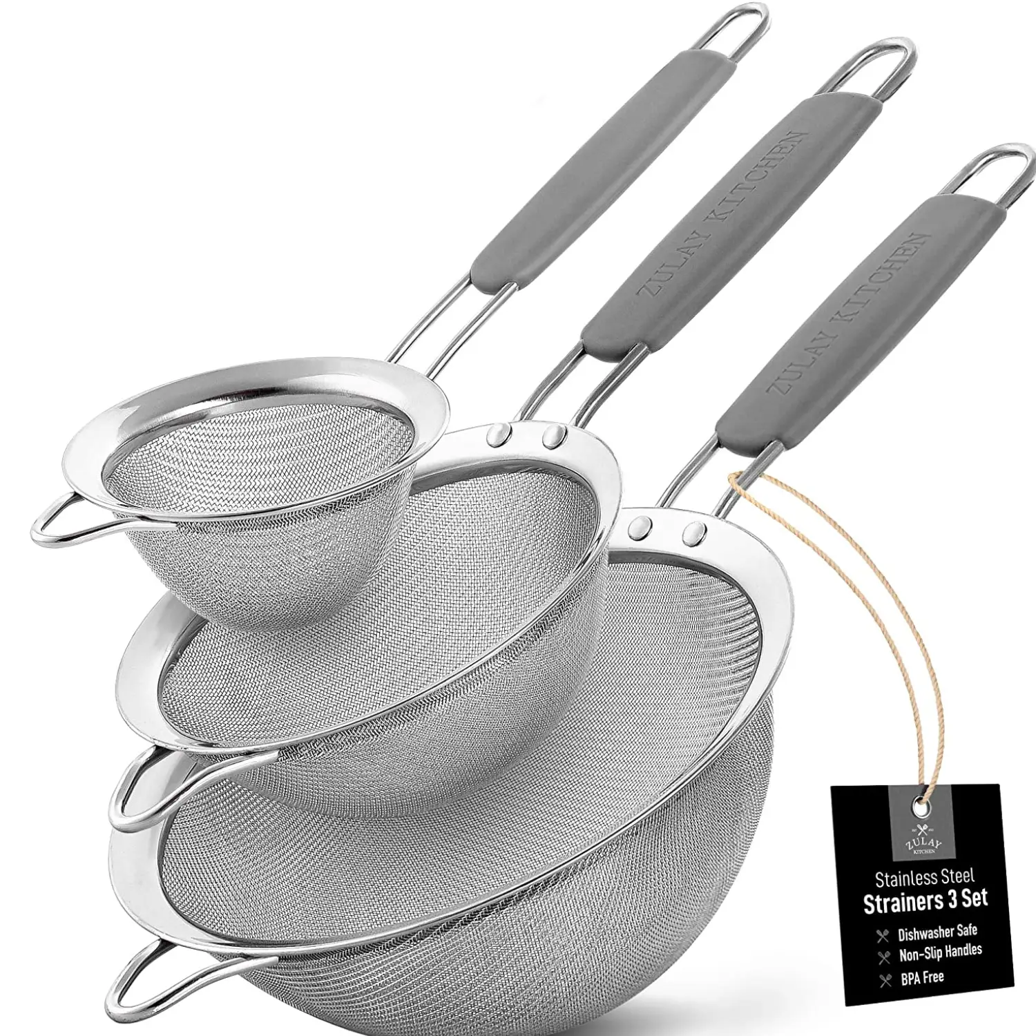 Kitchen Strainer For Sifting, Straining, & Draining (Set of 3)