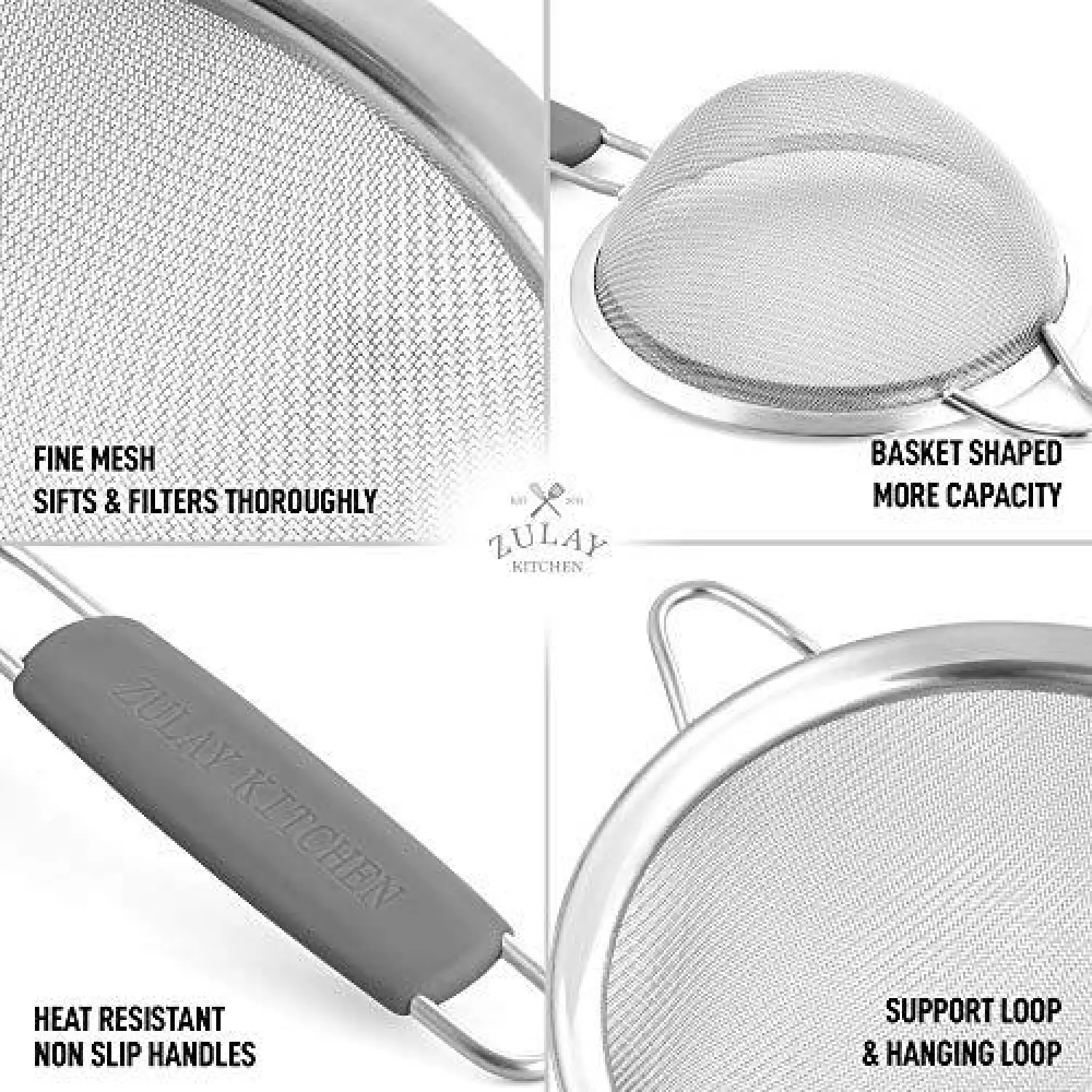 Kitchen Strainer For Sifting, Straining, & Draining (Set of 3)