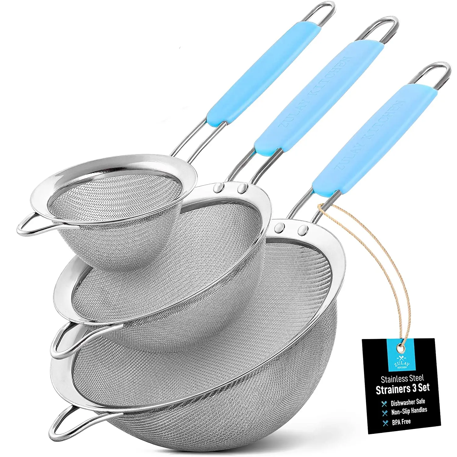 Kitchen Strainer For Sifting, Straining, & Draining (Set of 3)