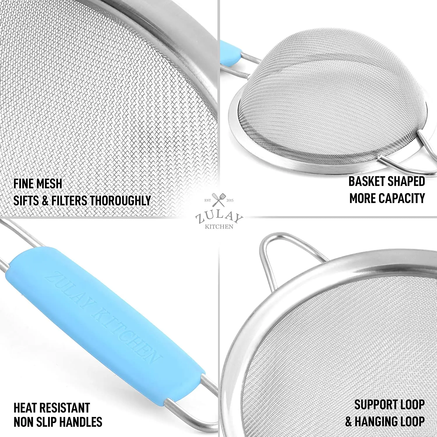 Kitchen Strainer For Sifting, Straining, & Draining (Set of 3)