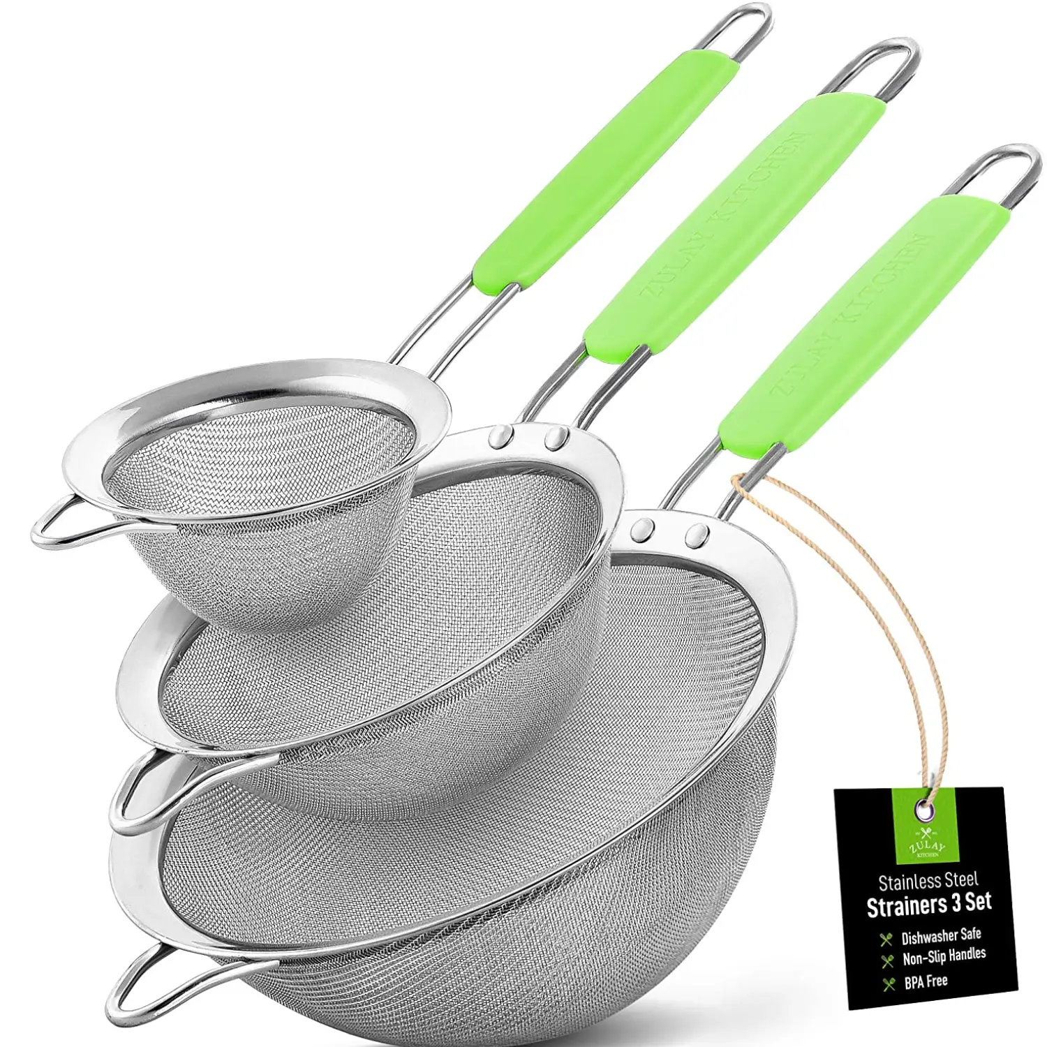 Kitchen Strainer For Sifting, Straining, & Draining (Set of 3)