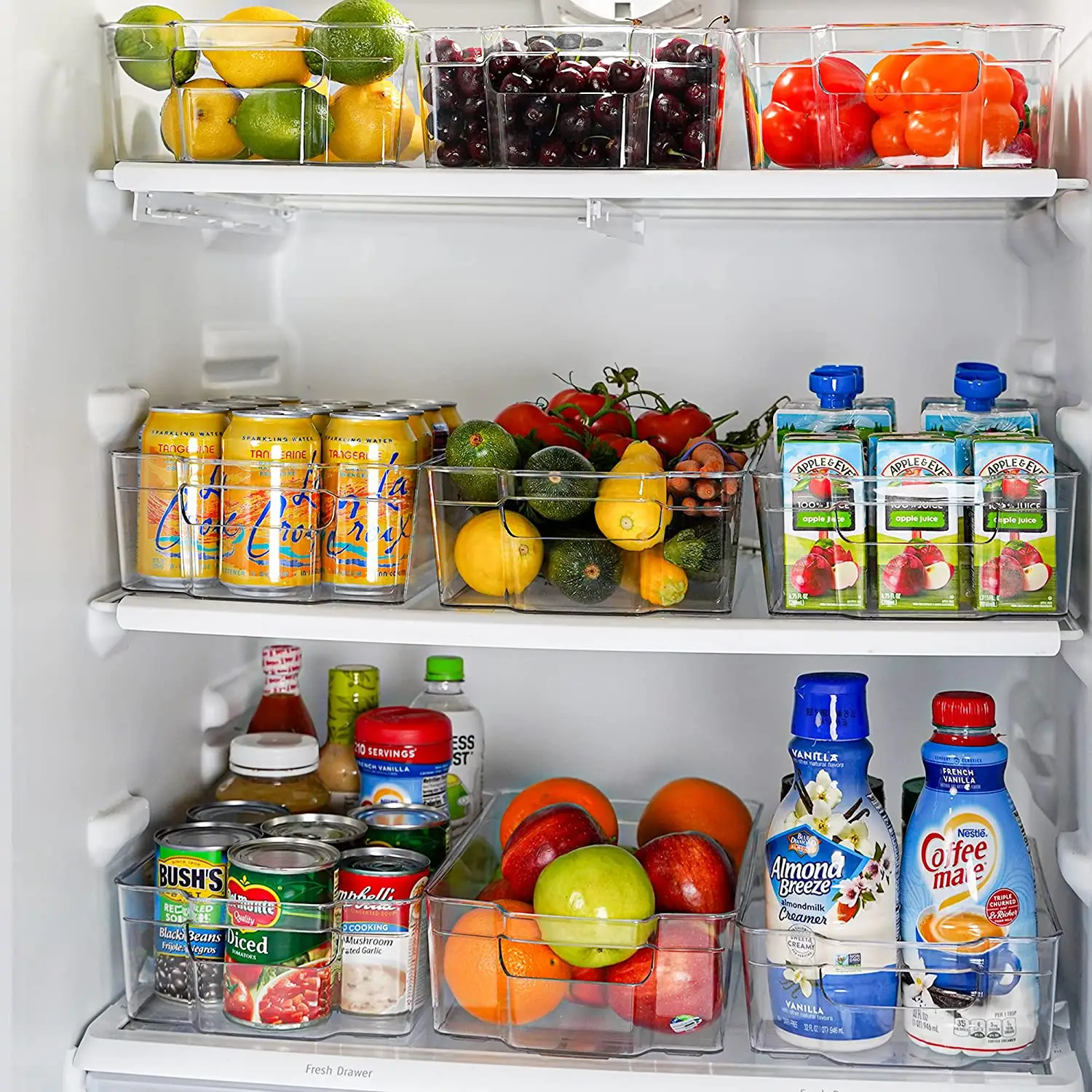 Zulay 4 Pack Clear Refrigerator Organizer Bins - XL Fridge Organizers and Storage Clear
