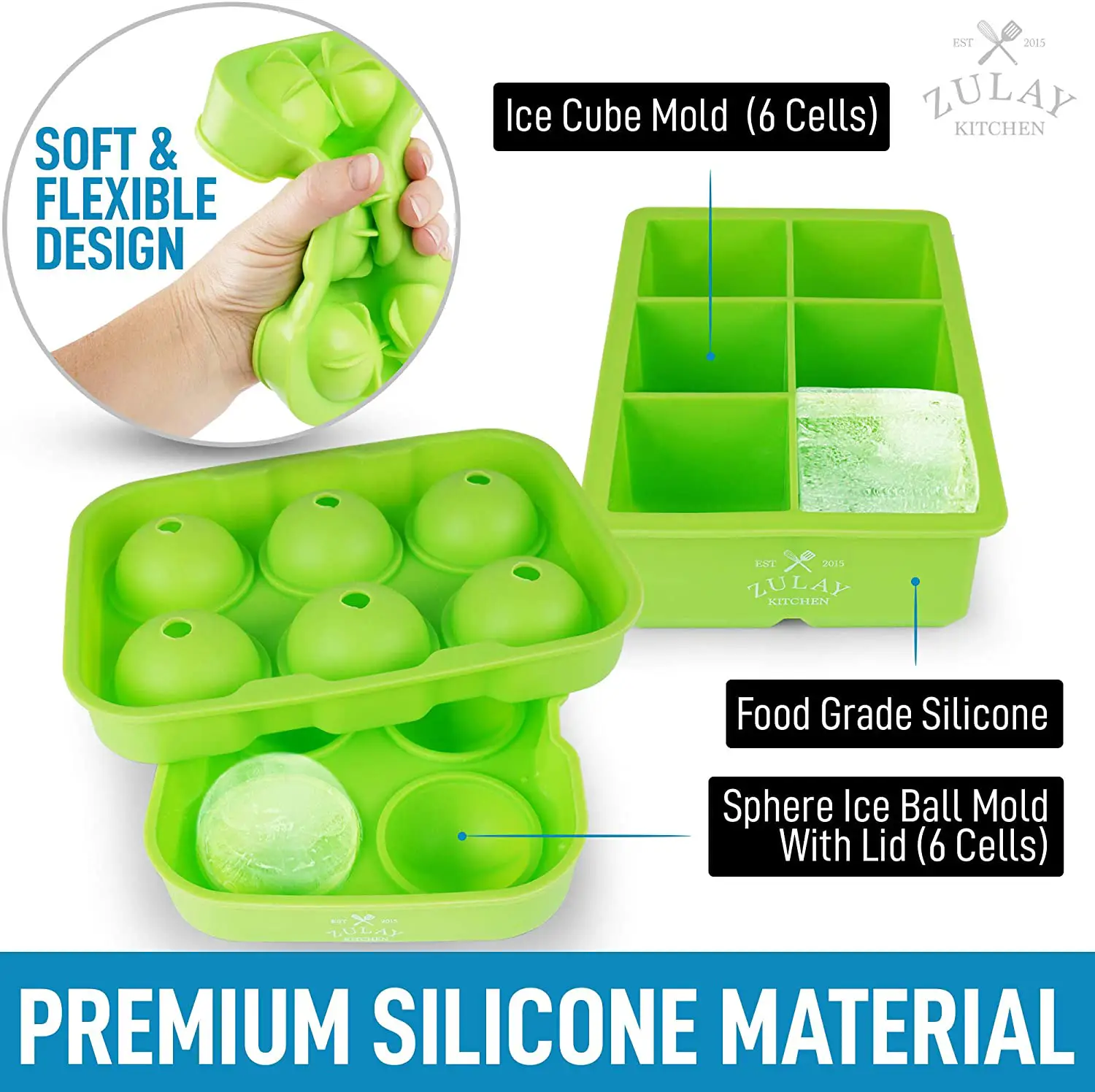 Silicone Square Ice Cube Mold and Ice Ball Mold (Set of 2)