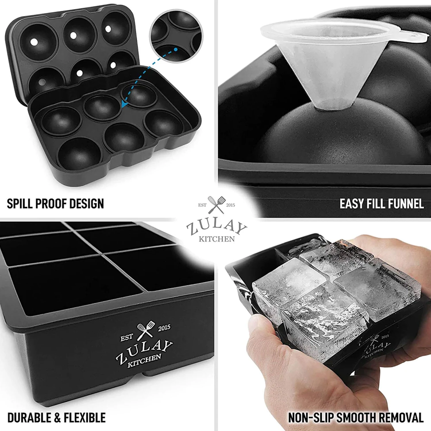 Silicone Square Ice Cube Mold and Ice Ball Mold (Set of 2)