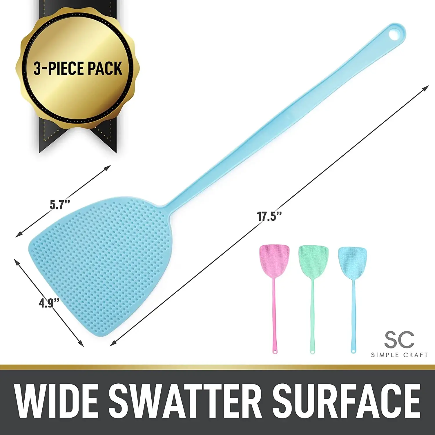 SC Fly Swatter - 3 pack Mulitcolor Plastic