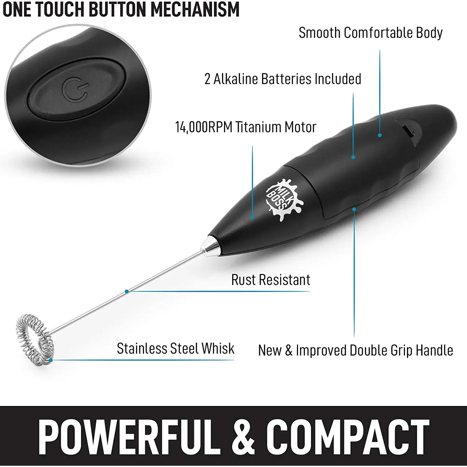 Milk Boss Milk Frother - Double Grip (Batteries Included)