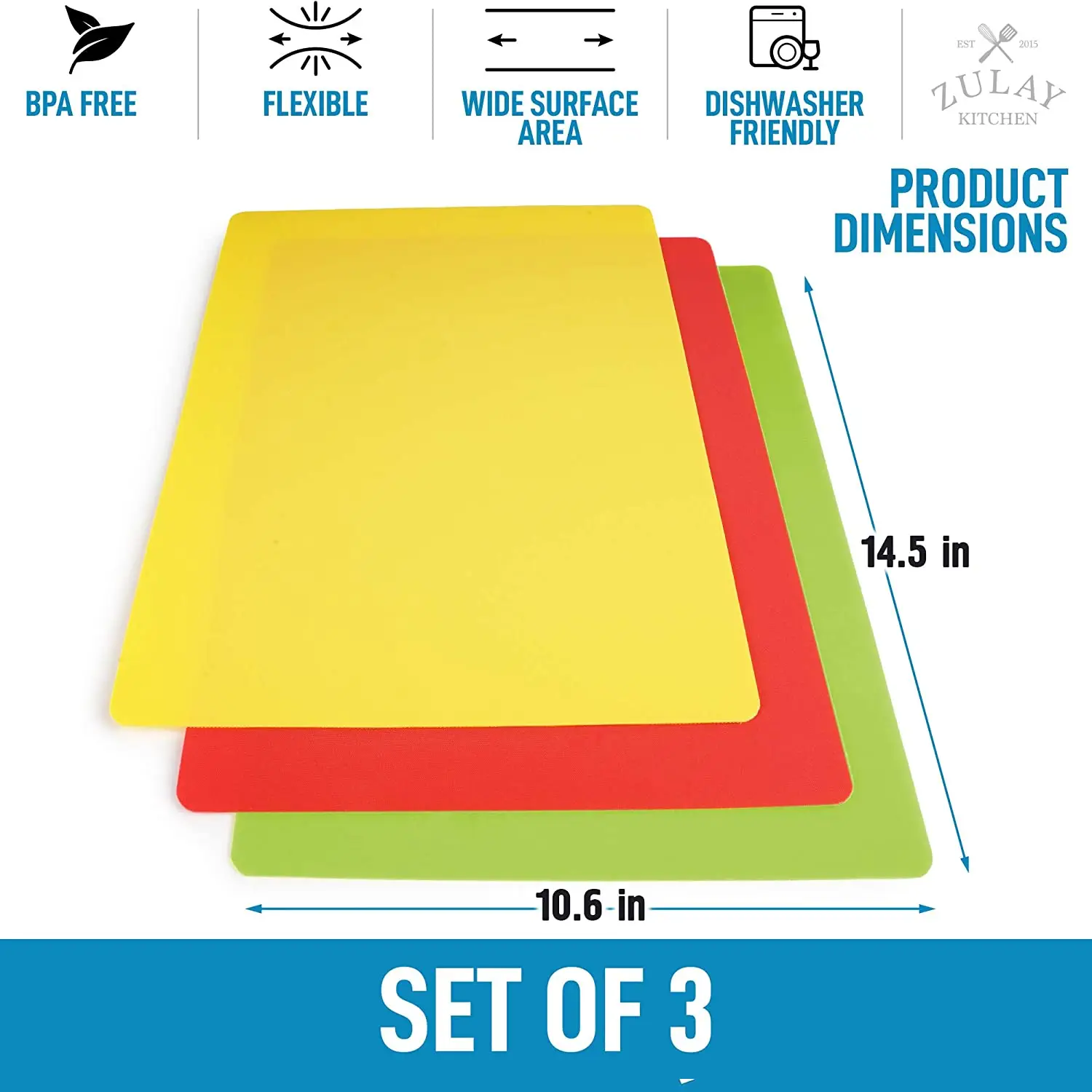 Flexible Cutting Board Mats - Set Of 3