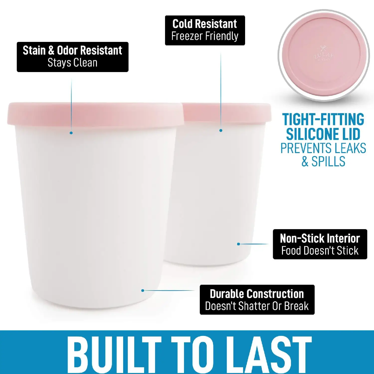 Ice Cream Containers 2 Pack - 1 Quart