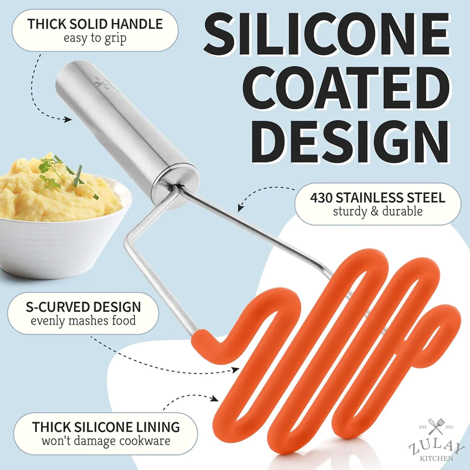 Silicone-coated Potato Masher