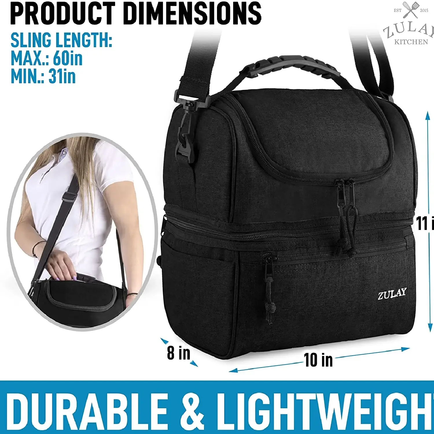 Insulated 2-Compartment Lunch Box Bag With Strap