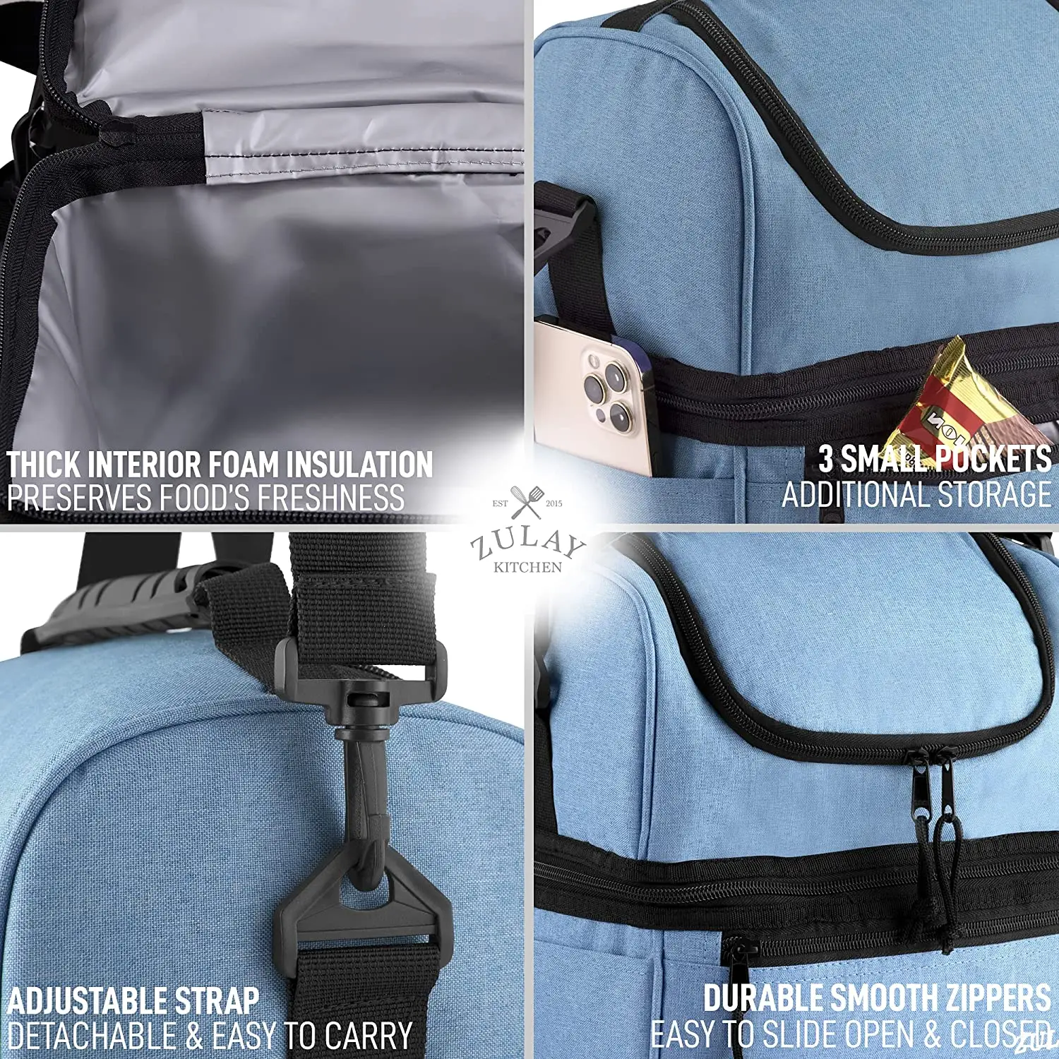 Insulated 2-Compartment Lunch Box Bag With Strap