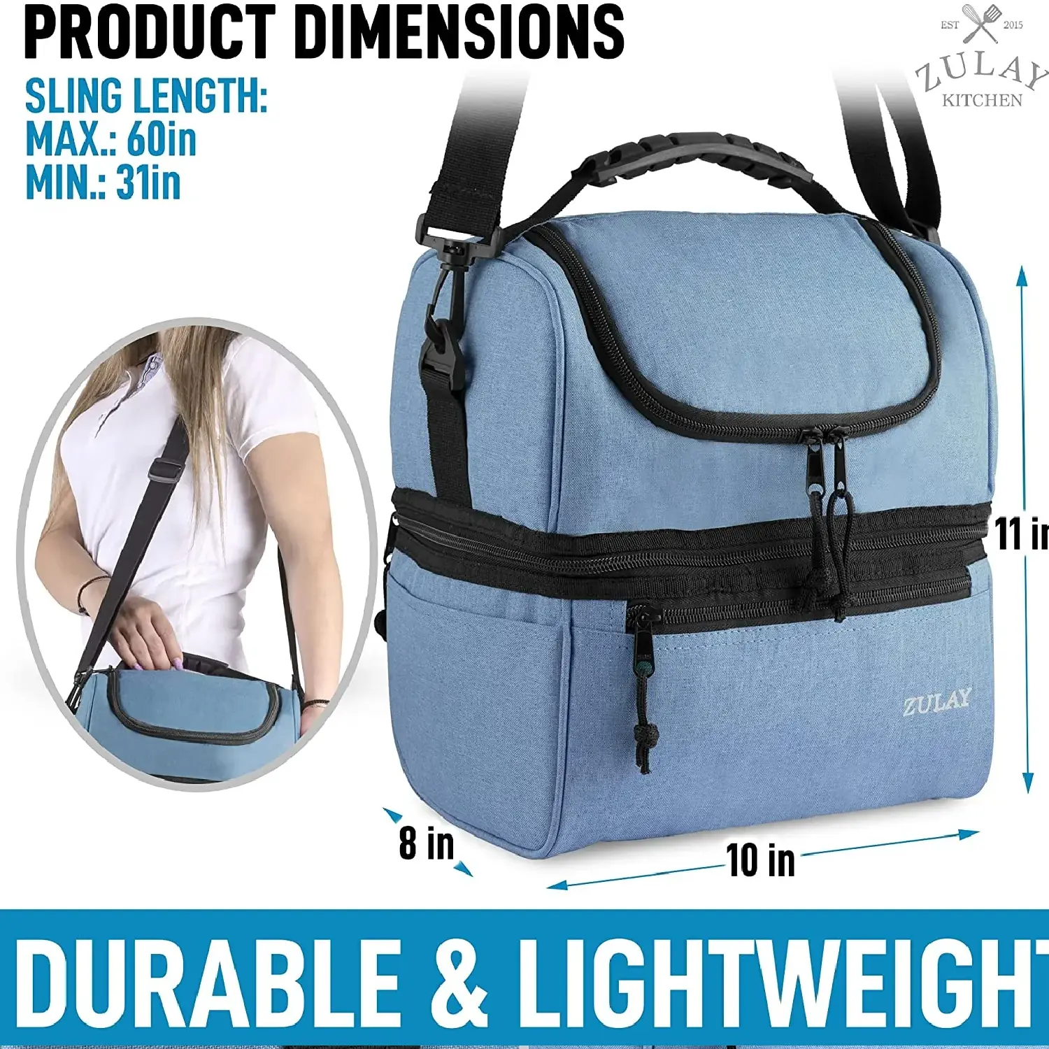 Insulated 2-Compartment Lunch Box Bag With Strap