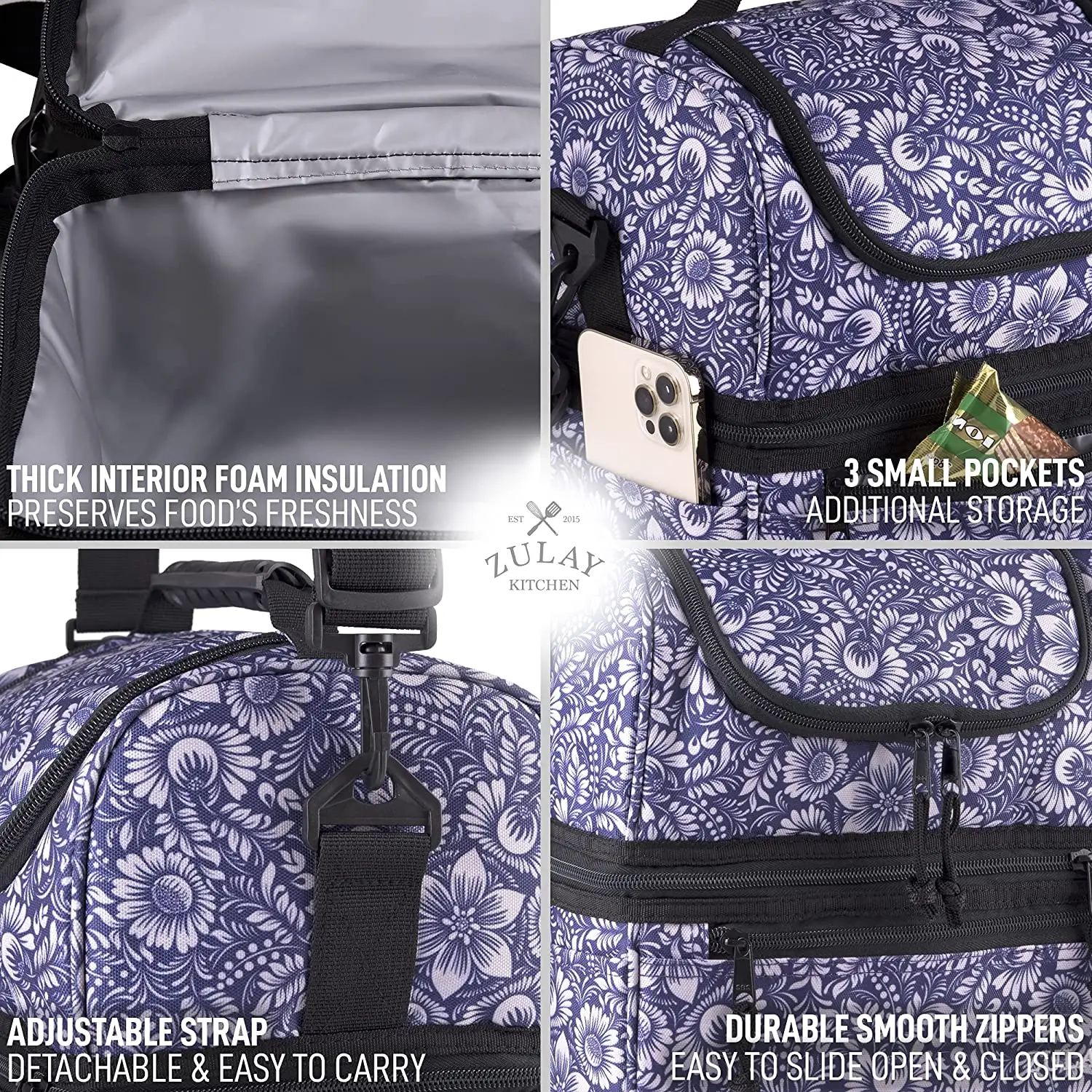 Insulated 2-Compartment Lunch Box Bag With Strap