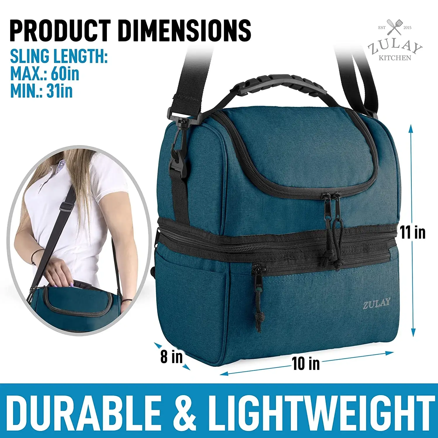 Insulated 2-Compartment Lunch Box Bag With Strap