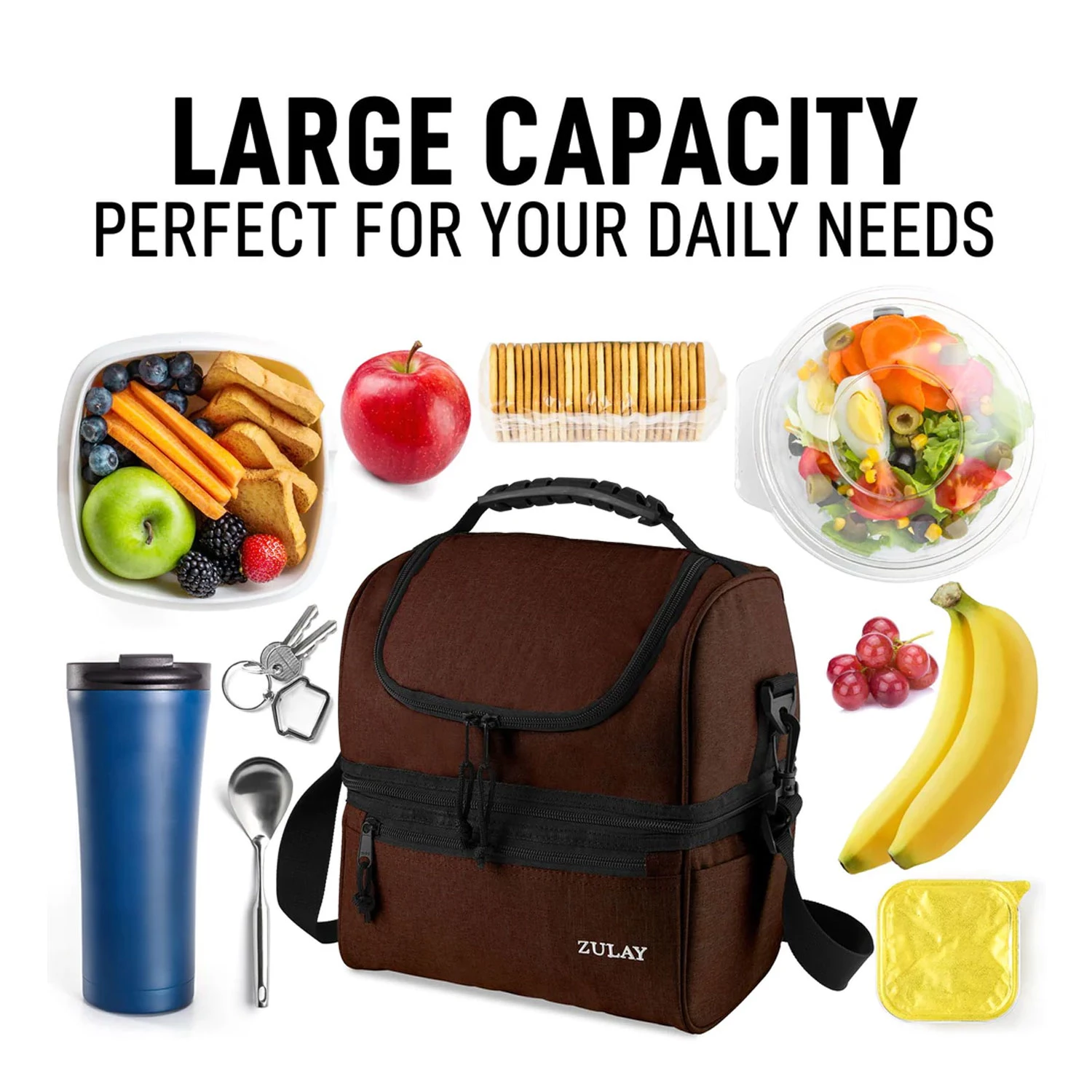 Insulated 2-Compartment Lunch Box Bag With Strap