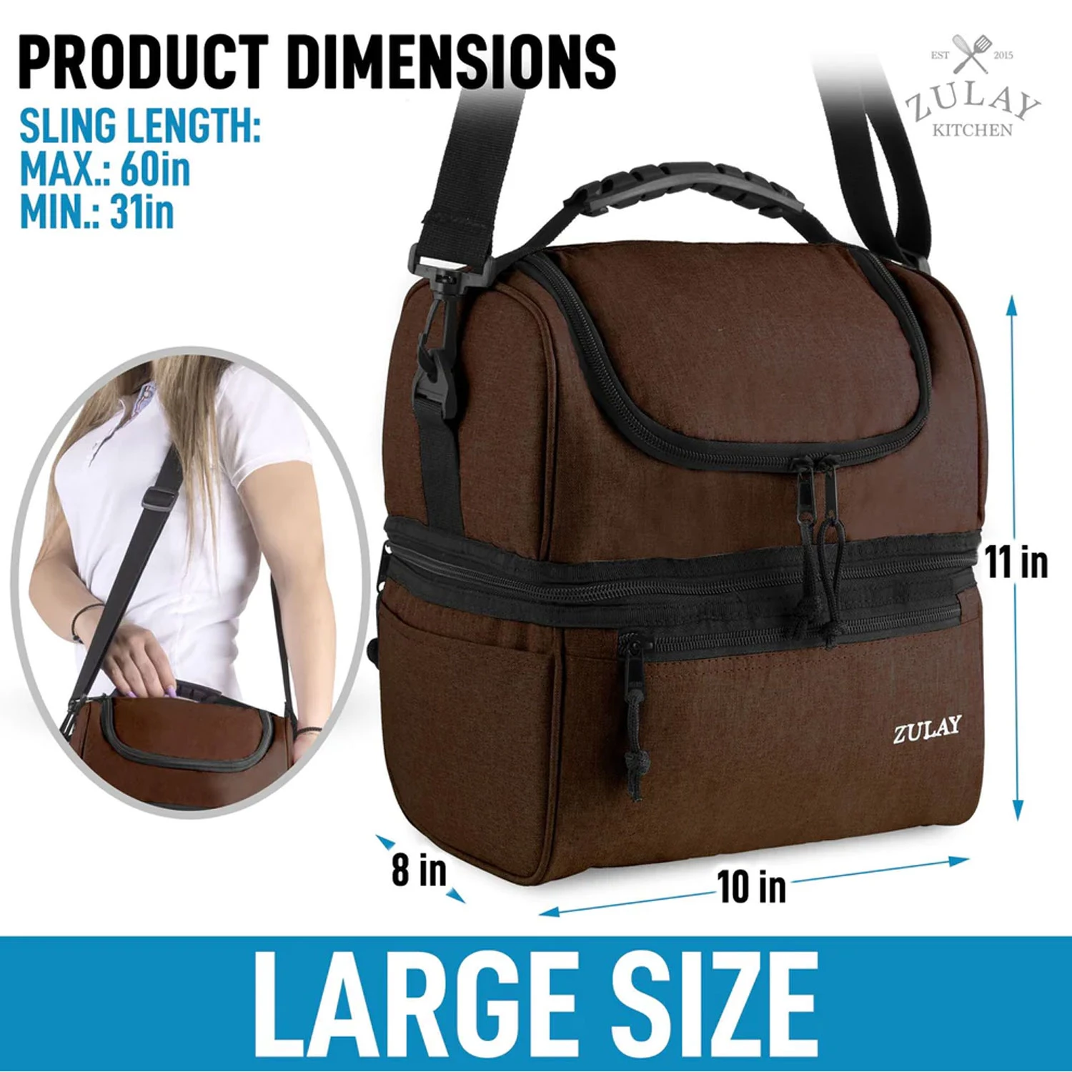 Insulated 2-Compartment Lunch Box Bag With Strap