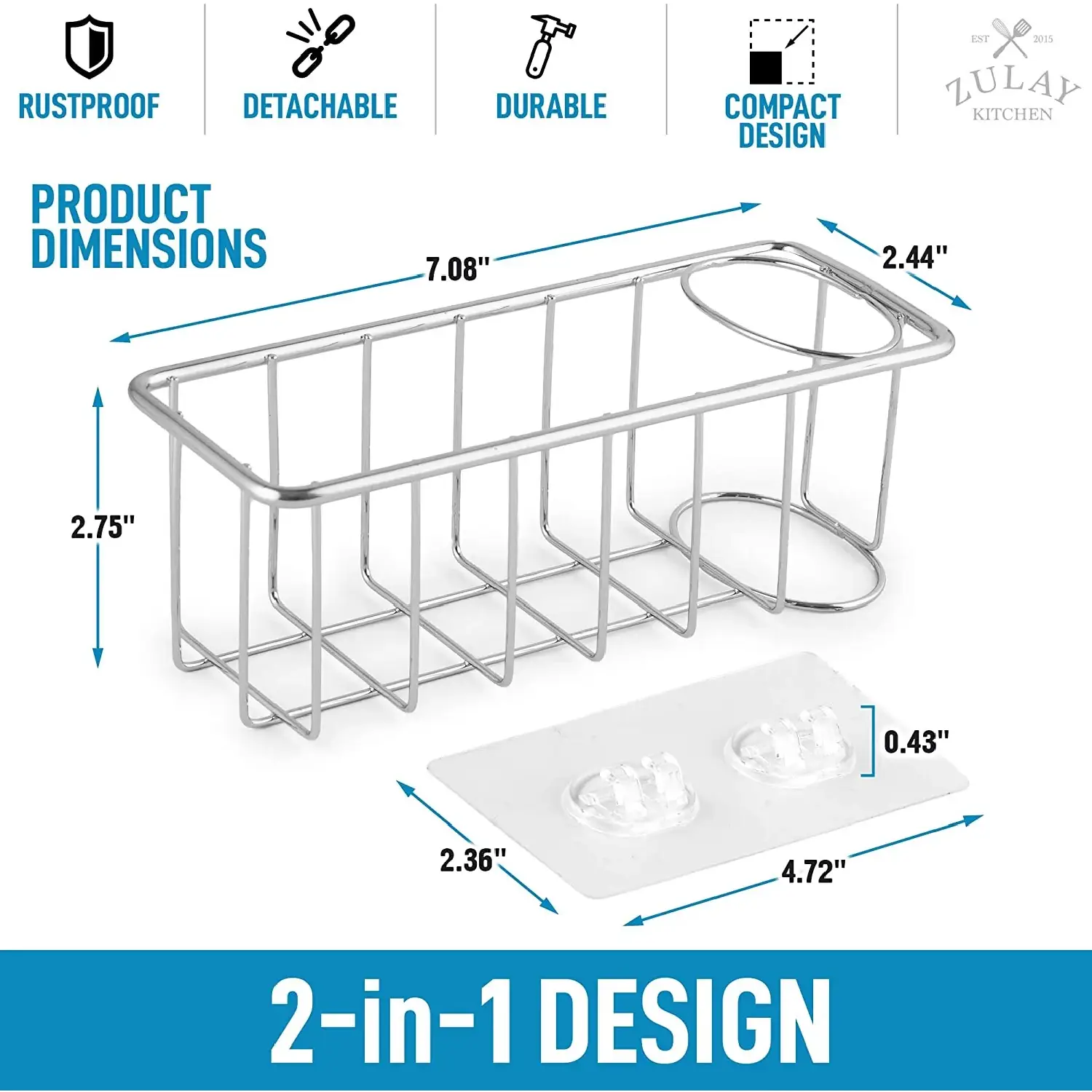 Solid 2-in-1 Stainless Steel Sponge Holder Sink Caddy