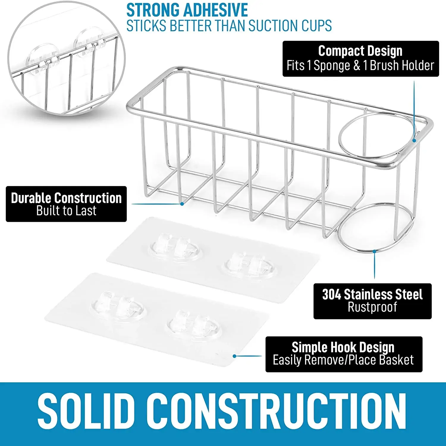 Solid 2-in-1 Stainless Steel Sponge Holder Sink Caddy