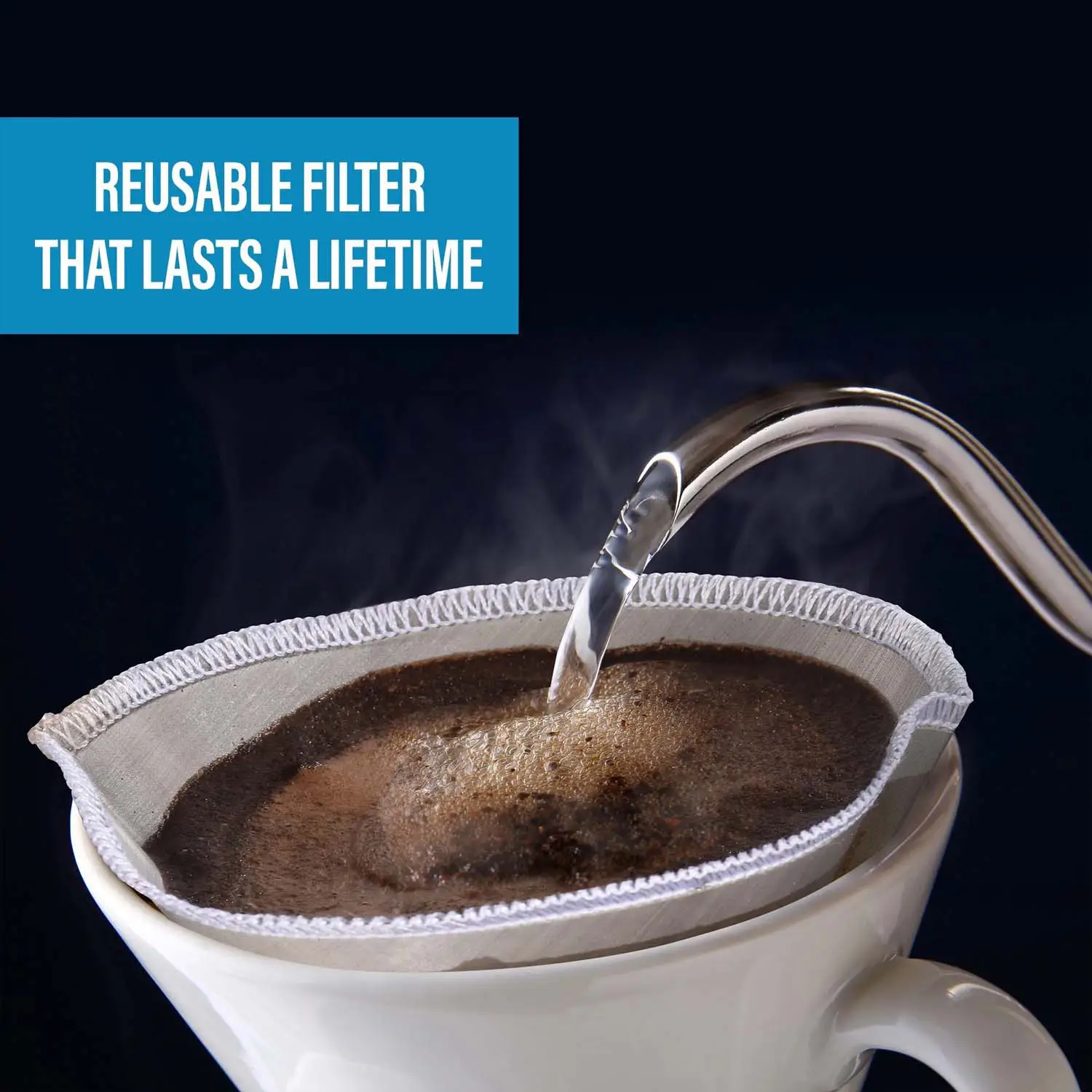 Reusable Pour Over Coffee Filter - Flexible Stainless Steel Mesh