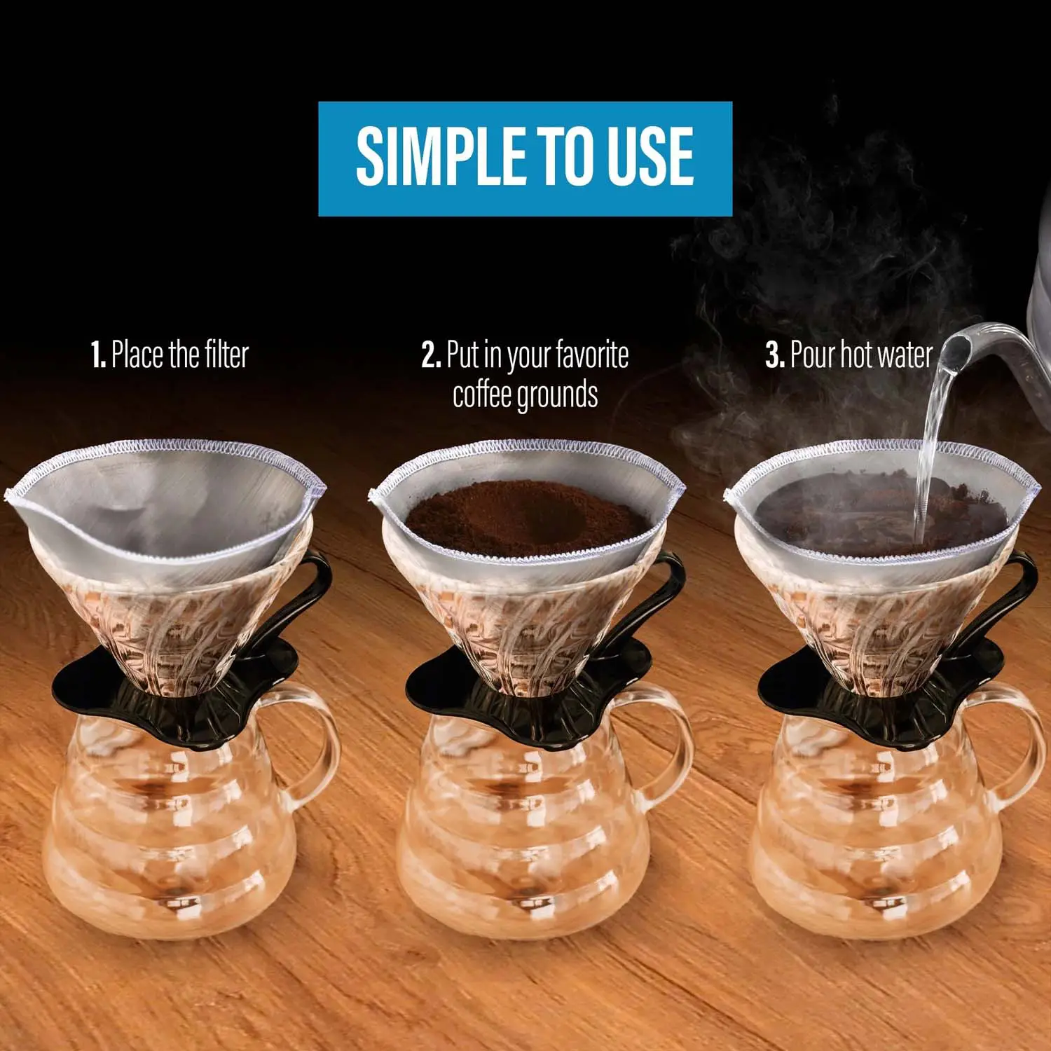 Reusable Pour Over Coffee Filter - Flexible Stainless Steel Mesh