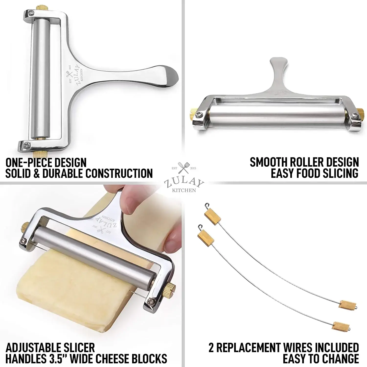 Wire Cheese Slicer With Adjustable Thickness For Soft & Semi-Hard Cheeses - 2 Extra Wires Included