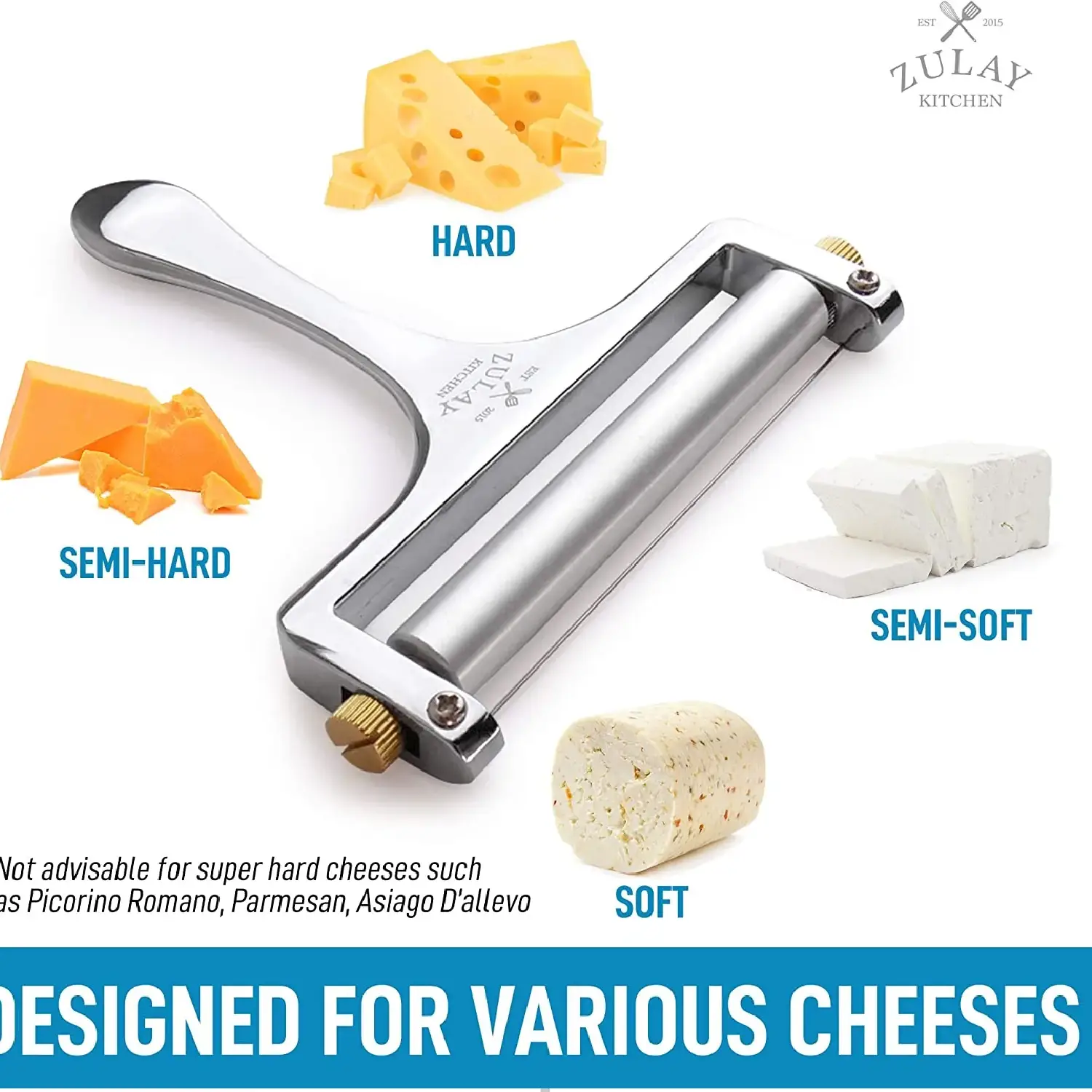 Wire Cheese Slicer With Adjustable Thickness For Soft & Semi-Hard Cheeses - 2 Extra Wires Included