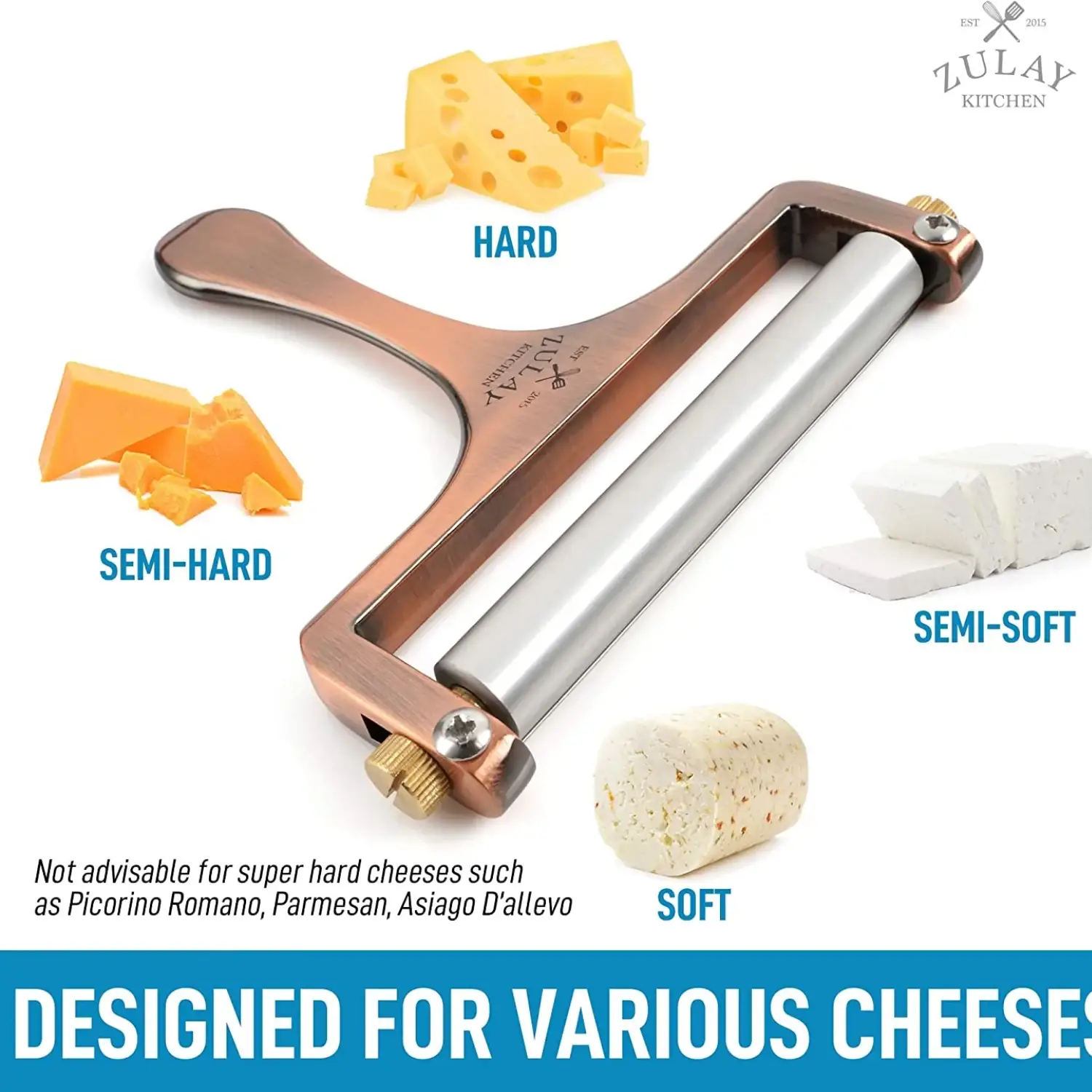 Wire Cheese Slicer With Adjustable Thickness For Soft & Semi-Hard Cheeses - 2 Extra Wires Included