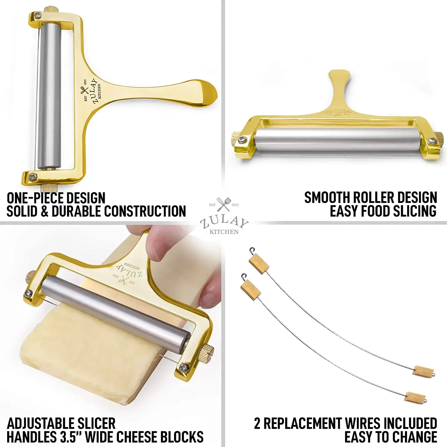 Wire Cheese Slicer With Adjustable Thickness For Soft & Semi-Hard Cheeses - 2 Extra Wires Included