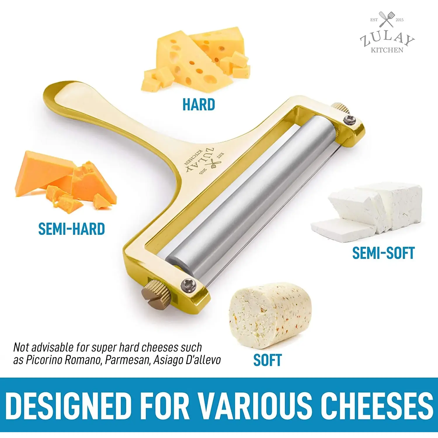 Wire Cheese Slicer With Adjustable Thickness For Soft & Semi-Hard Cheeses - 2 Extra Wires Included