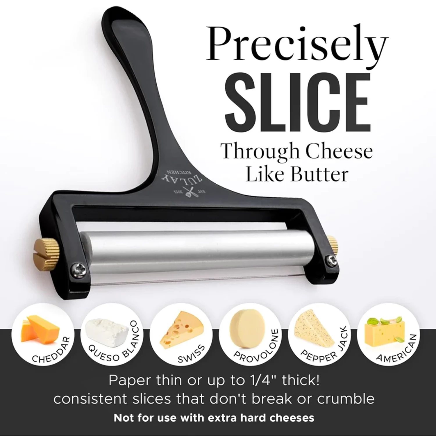 Wire Cheese Slicer With Adjustable Thickness For Soft & Semi-Hard Cheeses - 2 Extra Wires Included