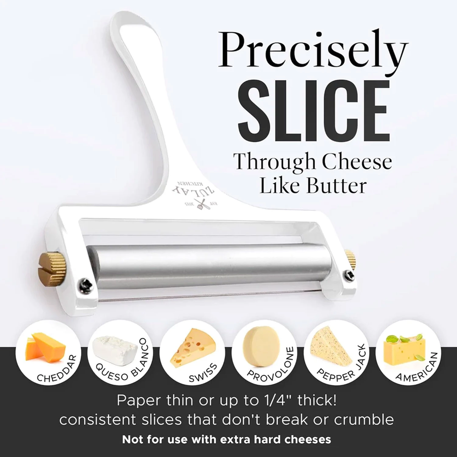 Wire Cheese Slicer With Adjustable Thickness For Soft & Semi-Hard Cheeses - 2 Extra Wires Included