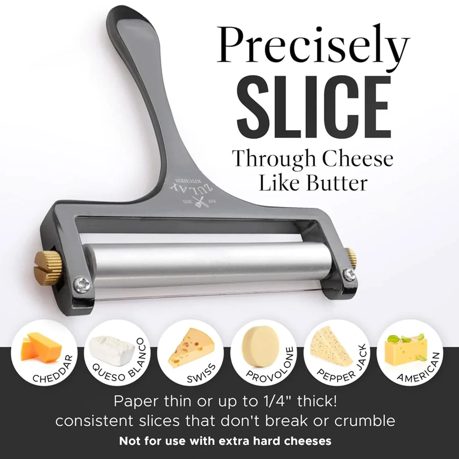 Wire Cheese Slicer With Adjustable Thickness For Soft & Semi-Hard Cheeses - 2 Extra Wires Included